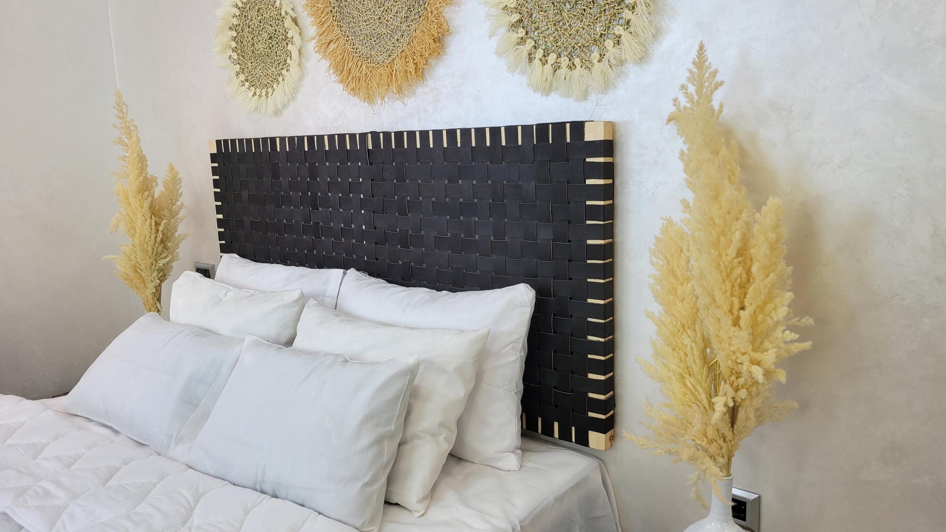 Woven Leather Headboard — close-up of leather texture