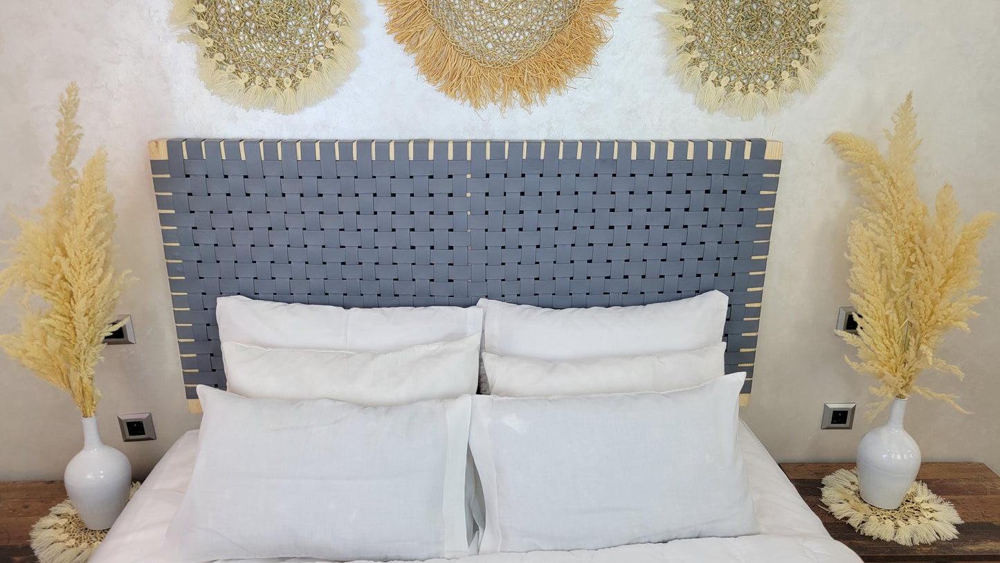 Woven Leather Headboard — back view of leather construction