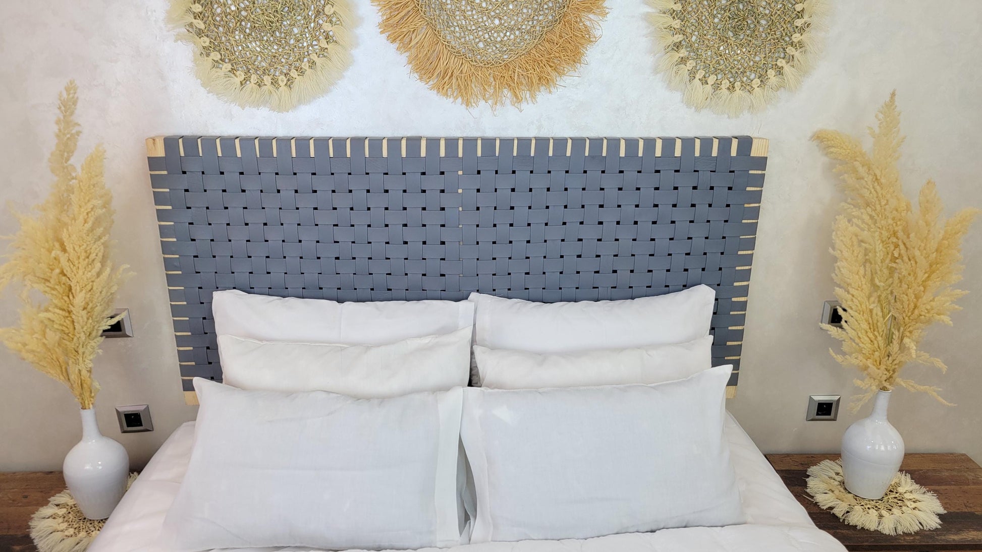 Woven Leather Headboard — back view of leather construction