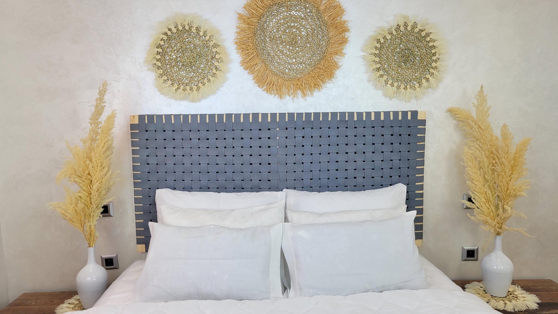 Woven Leather Headboard — top view showing weave pattern