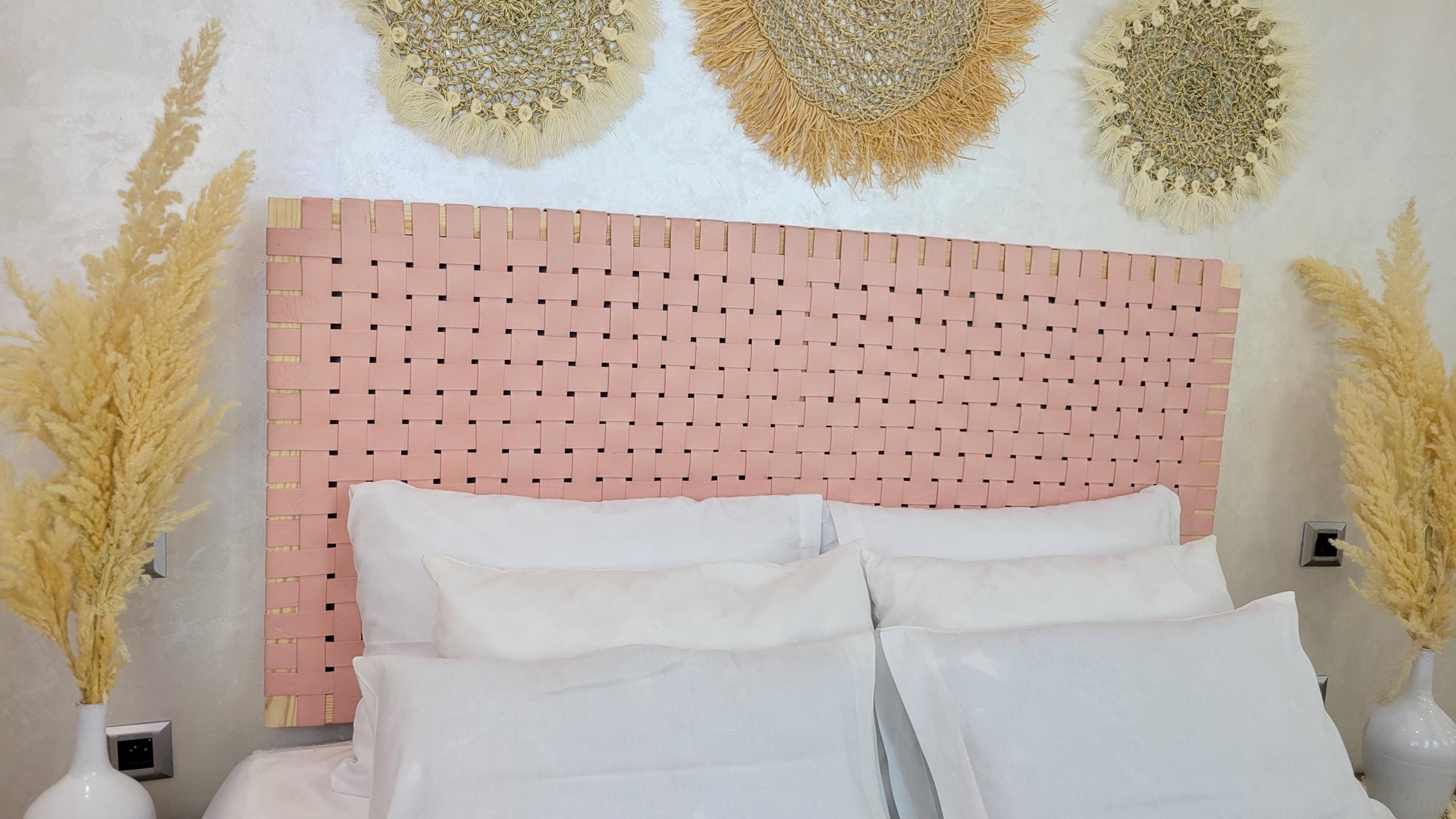 Woven Leather Headboard — top view showing weave pattern