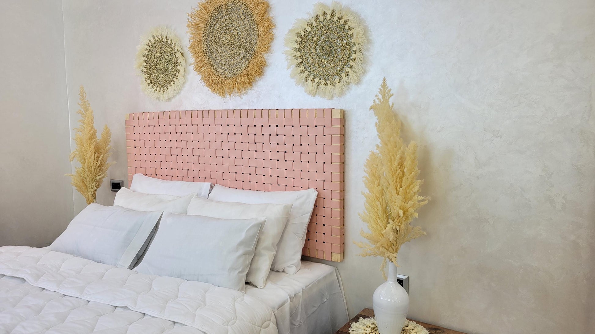 Woven Leather Headboard — three-quarter angle