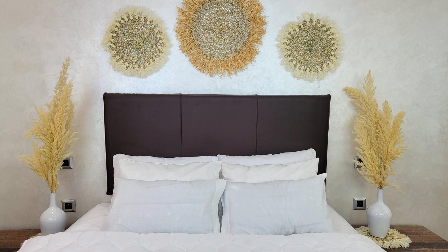 Upholstered Leather Headboard — detail of woven craftsmanship