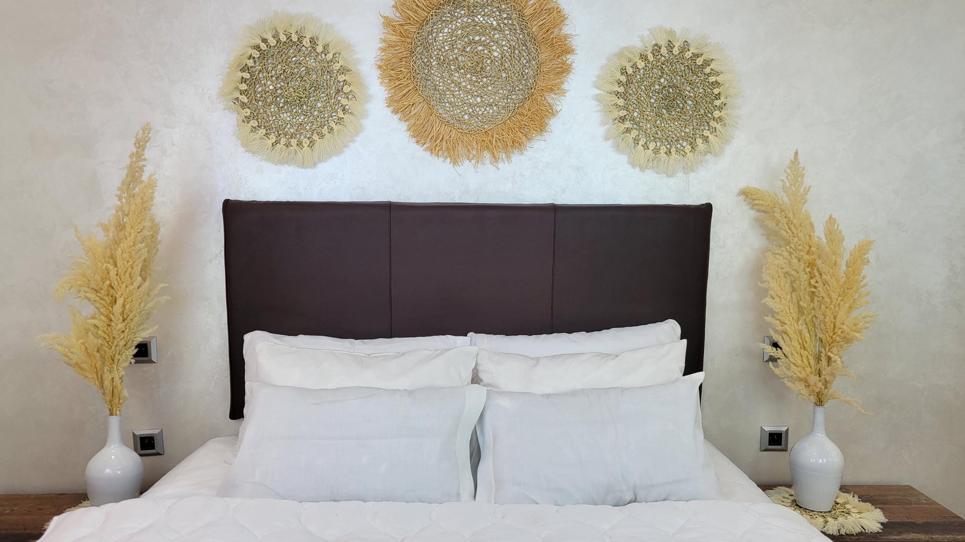 Upholstered Leather Headboard — detail of woven craftsmanship