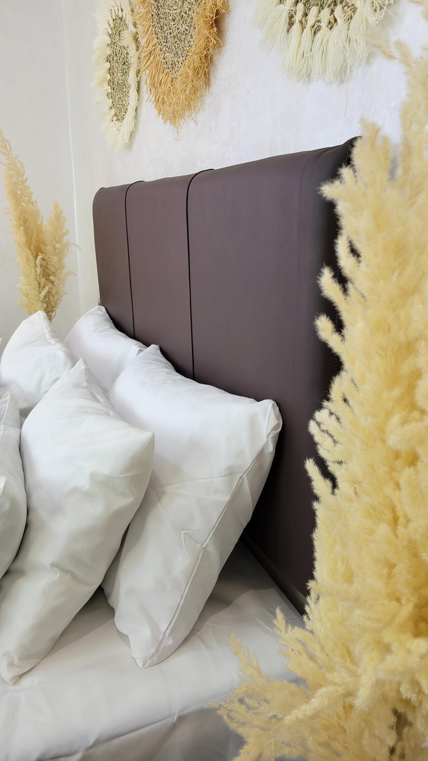 Upholstered Leather Headboard — alternate angle showing scale