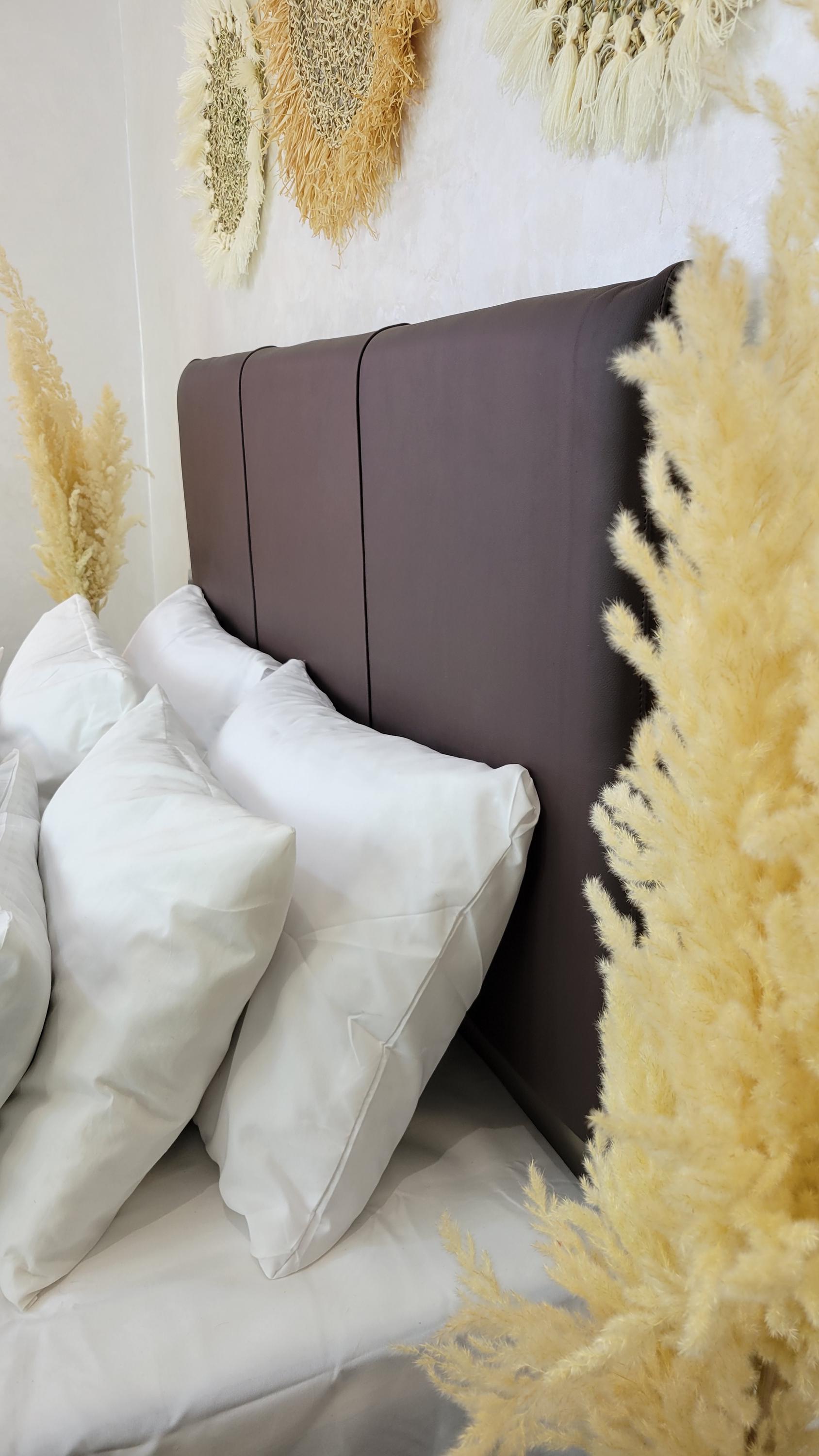 Upholstered Leather Headboard — alternate angle showing scale
