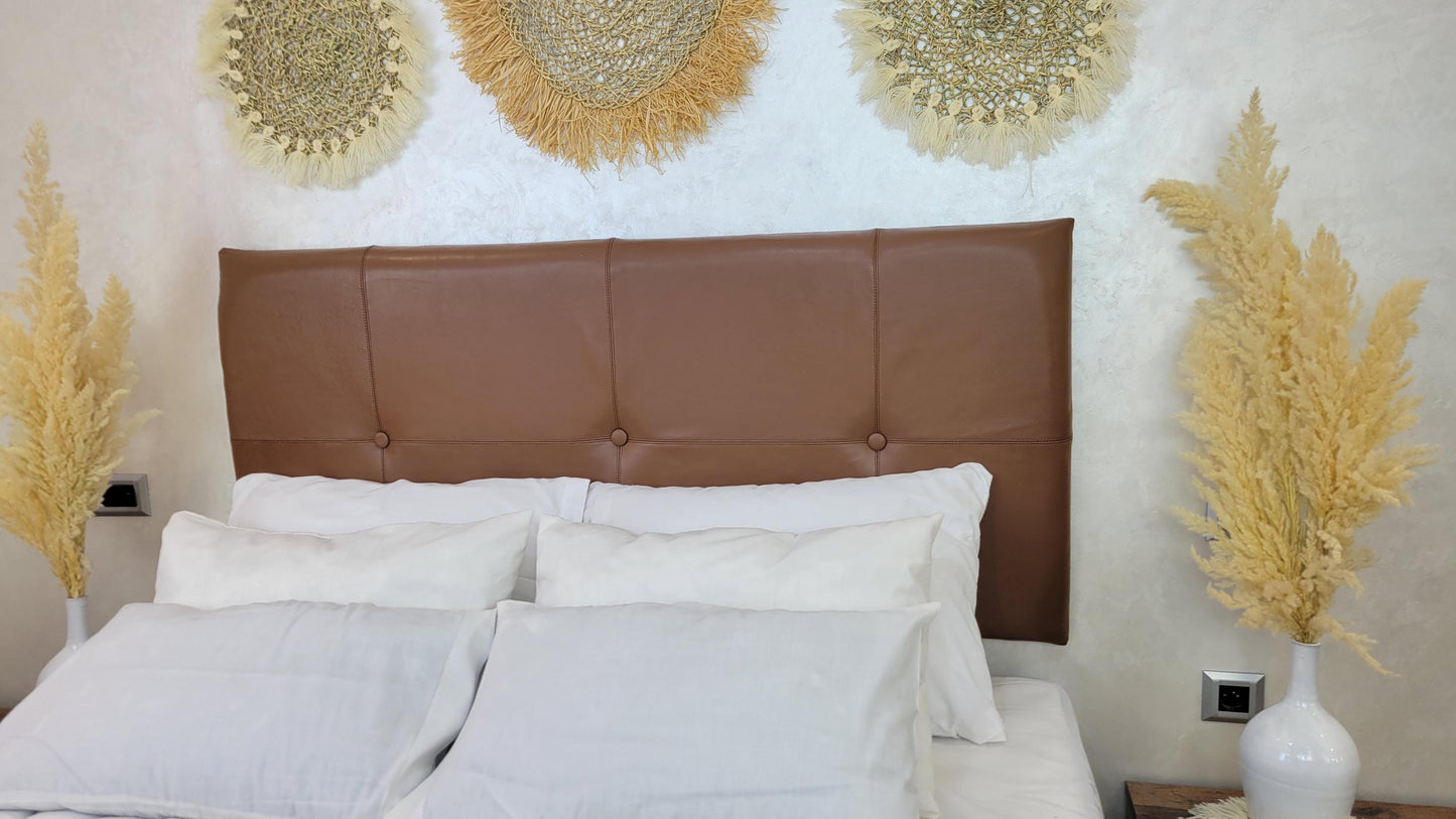 Upholstered Leather Headboard — lifestyle scene in a US home