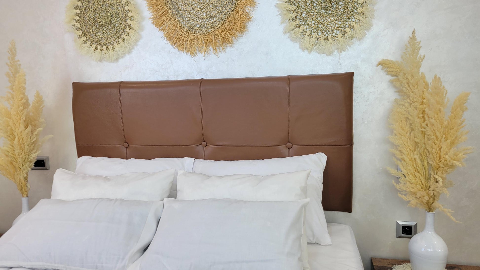 Upholstered Leather Headboard — lifestyle scene in a US home