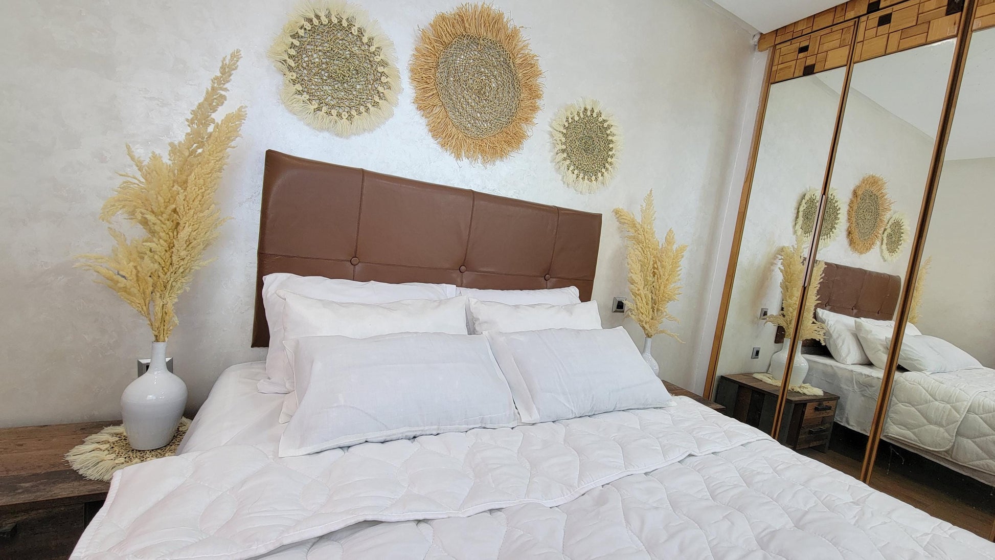 Upholstered Leather Headboard — paired with neutral home decor