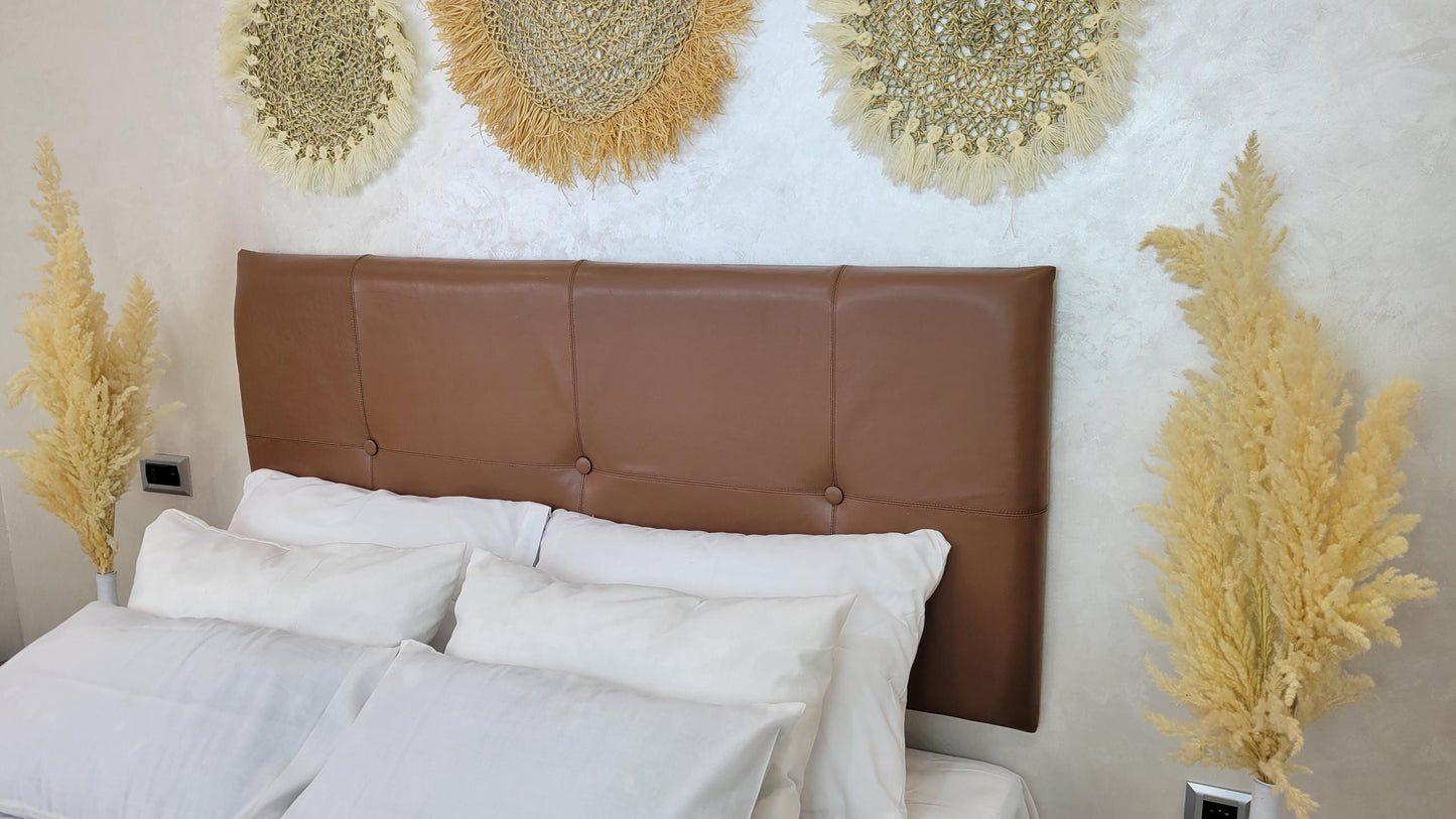 Upholstered Leather Headboard — detail of woven craftsmanship