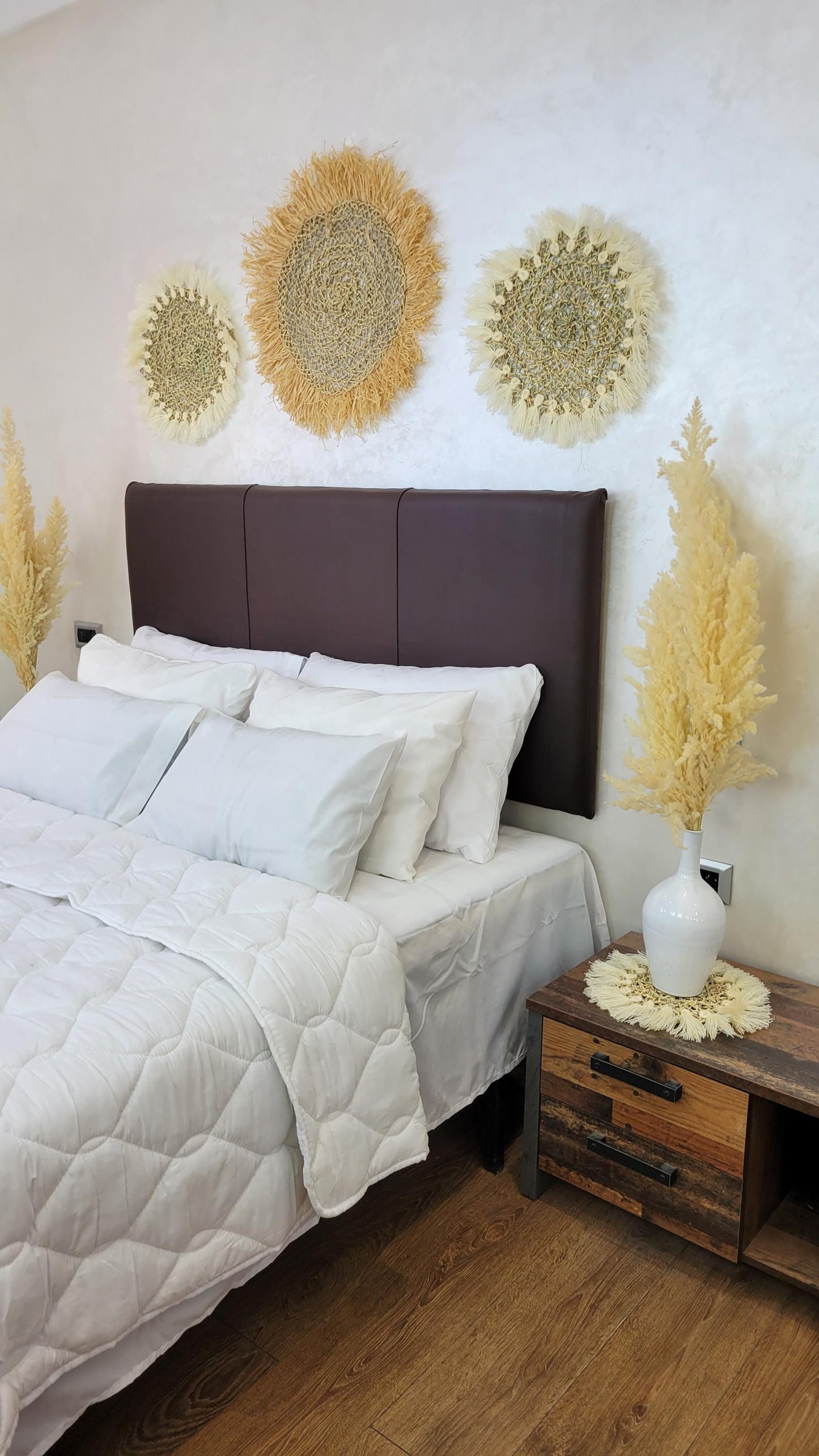 Boho Upholstered Headboard — Modern Faux Leather Bed