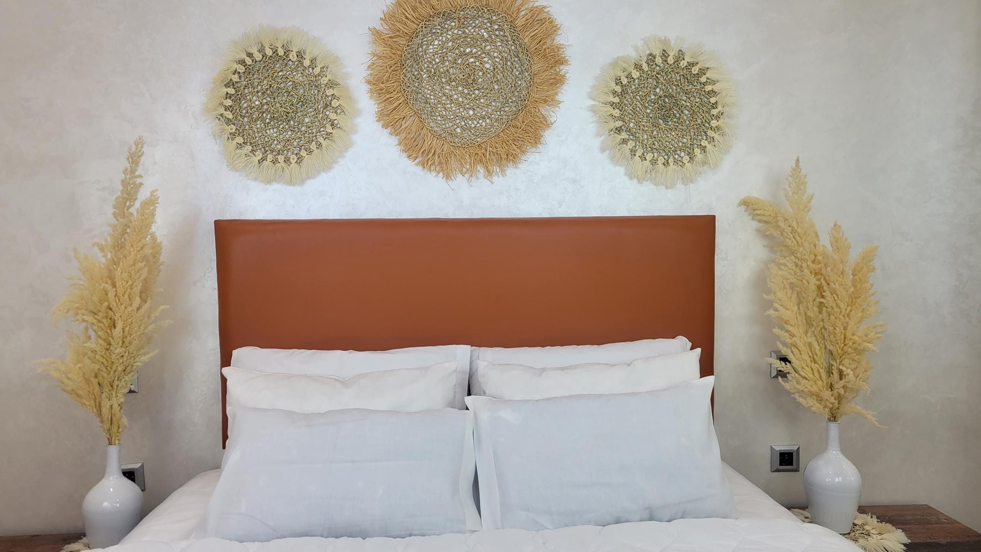 Upholstered Leather Headboard — detail of woven craftsmanship