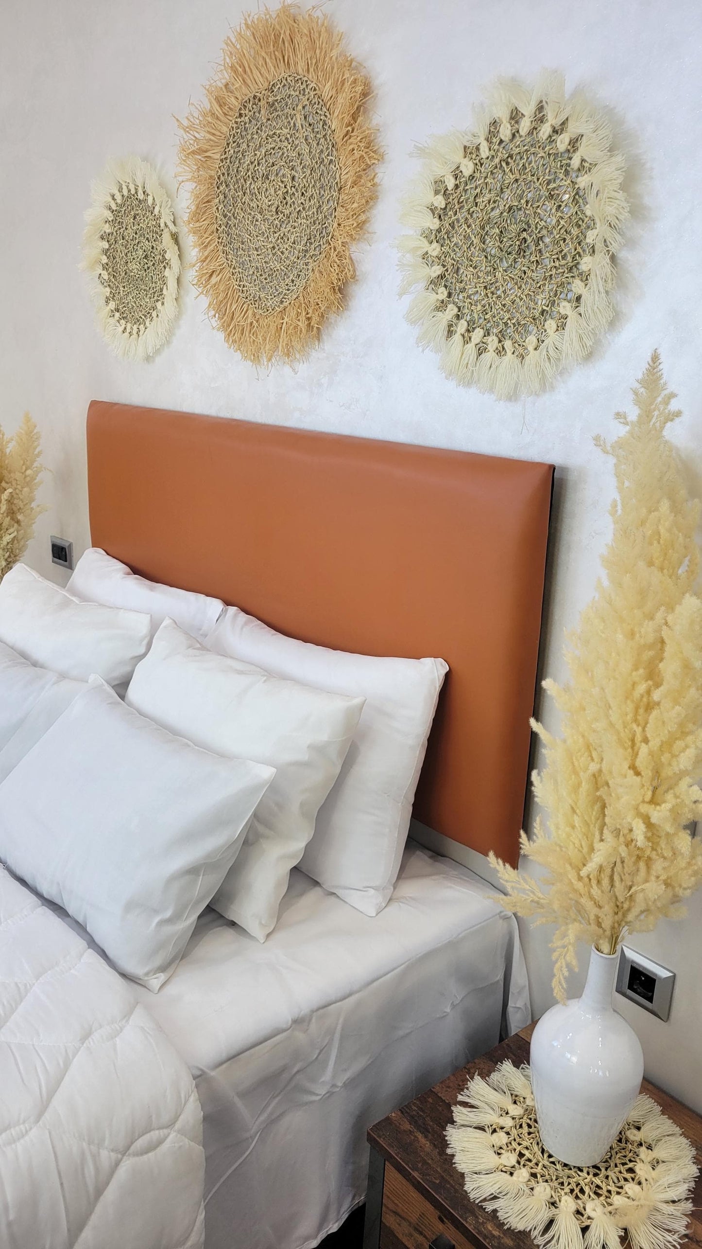 Upholstered Leather Headboard — paired with neutral home decor