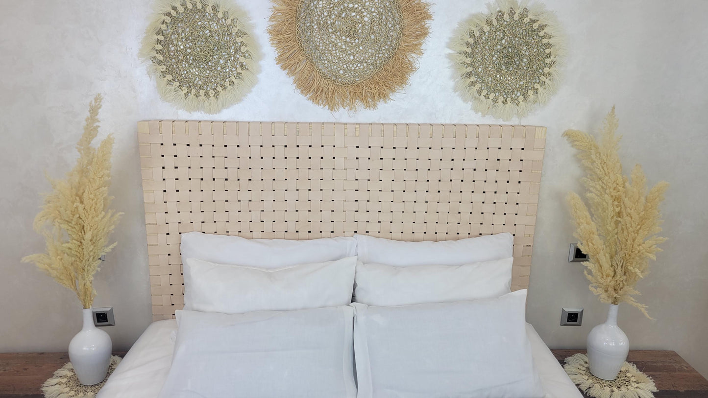 Woven Leather Headboard — alternate angle showing scale