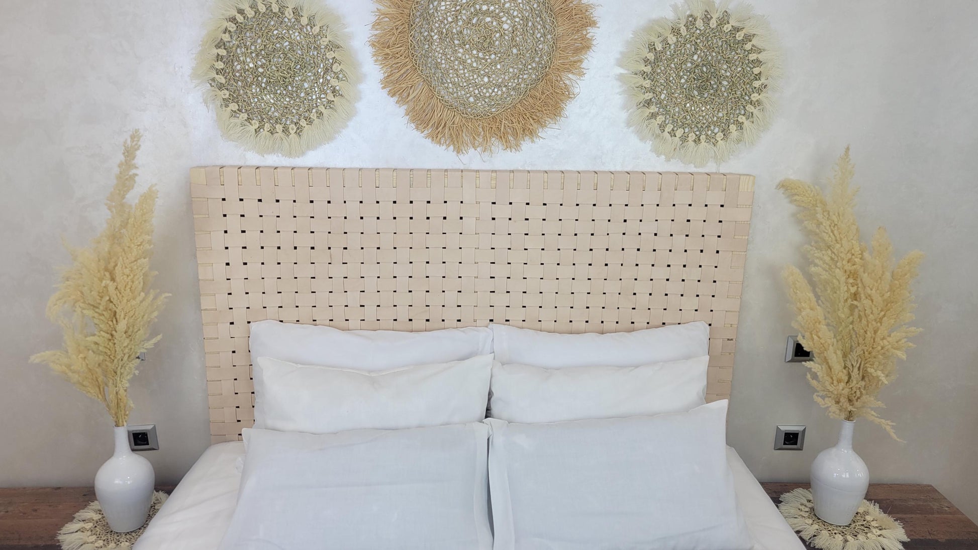 Woven Leather Headboard — alternate angle showing scale