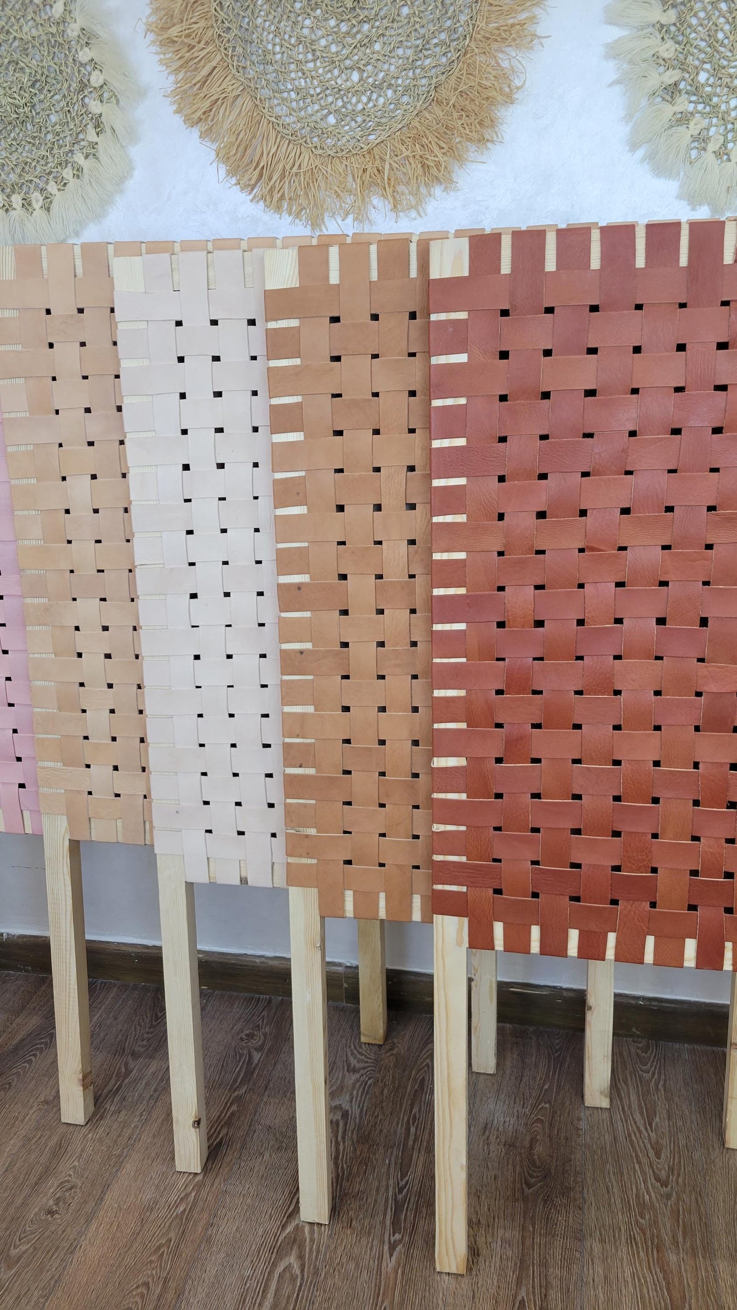 Woven Leather Headboard — paired with neutral home decor