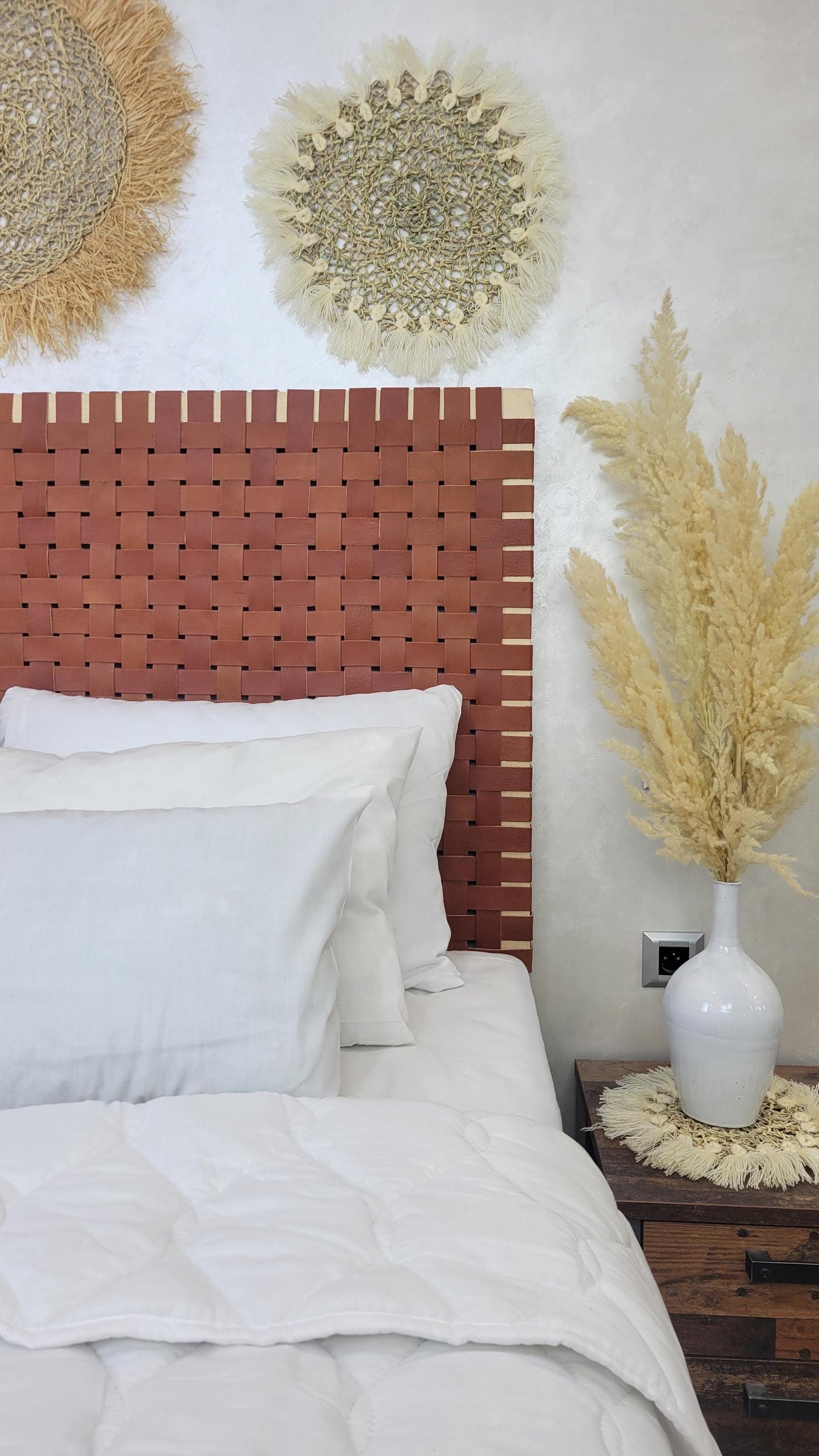 Leather Headboard with Legs — lifestyle scene in a US home