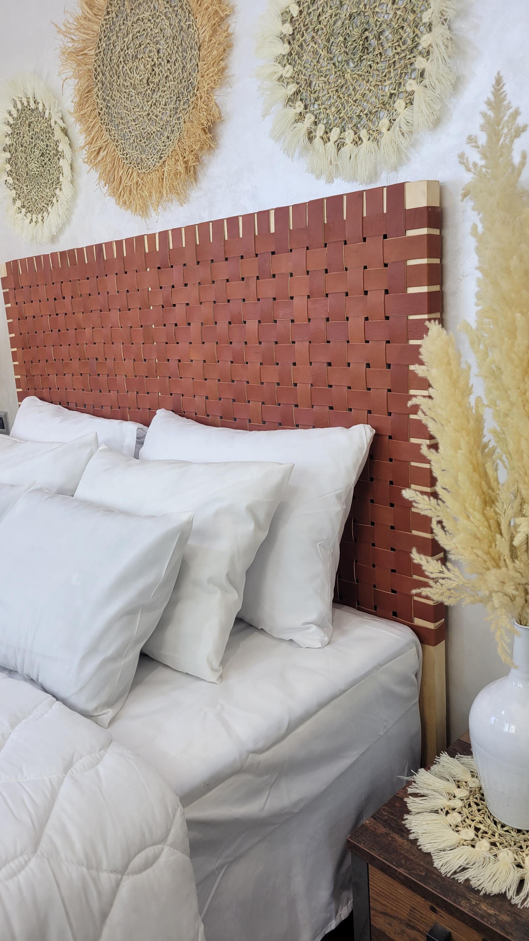 Leather Headboard with Legs — back view of solid wood construction