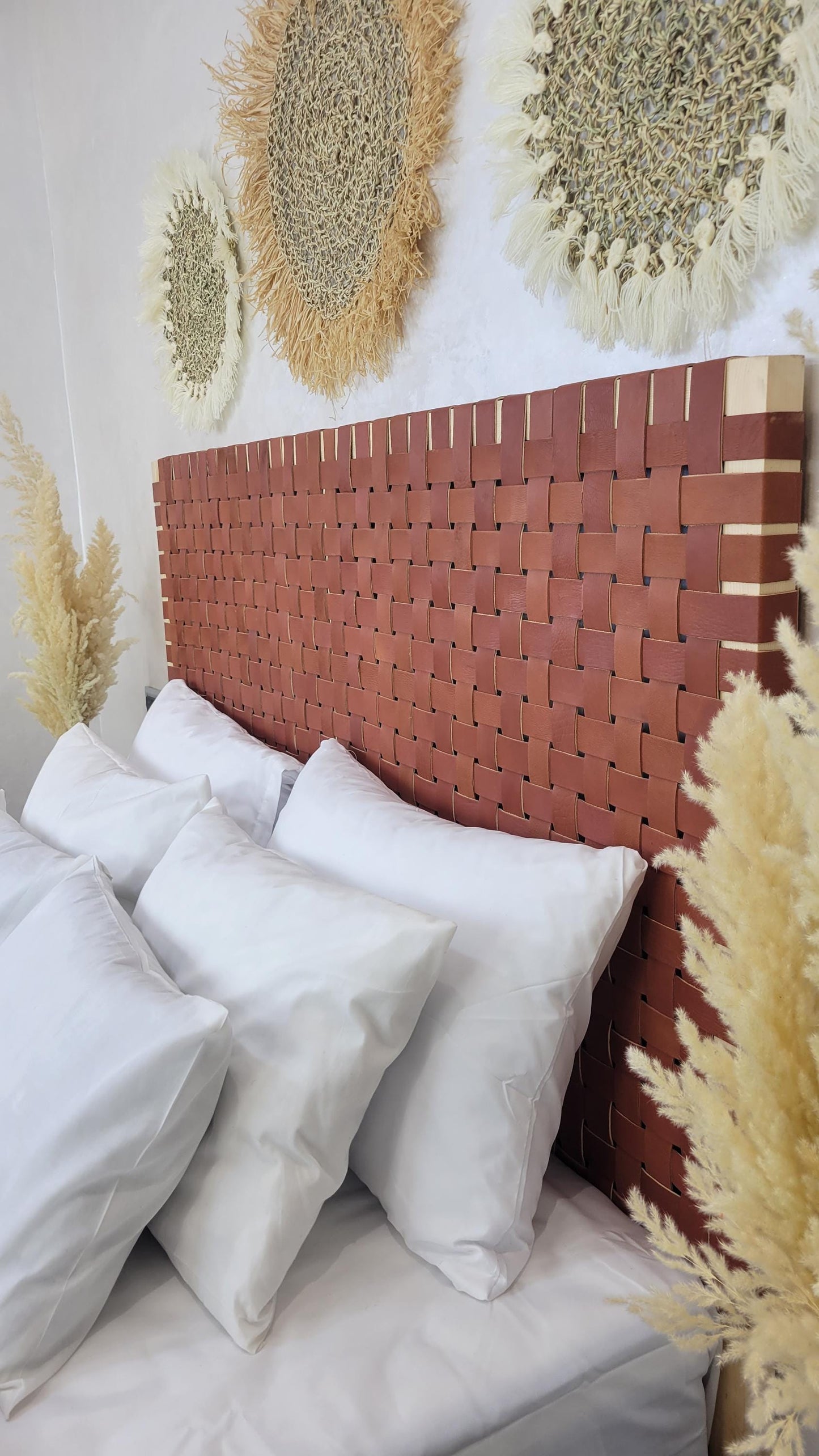 Leather Headboard with Legs — three-quarter angle