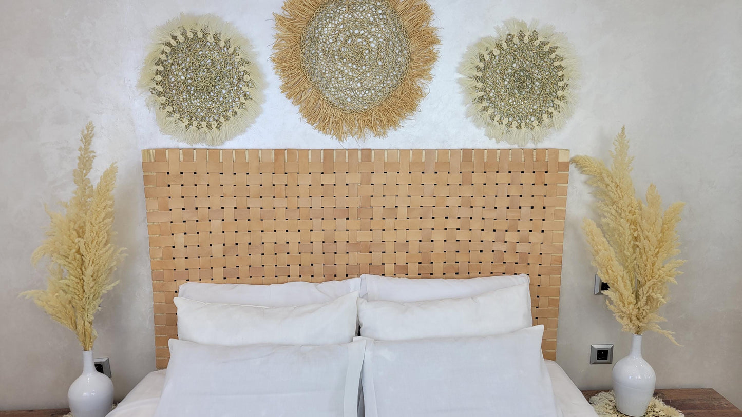 Leather Headboard with Legs — alternate angle showing scale