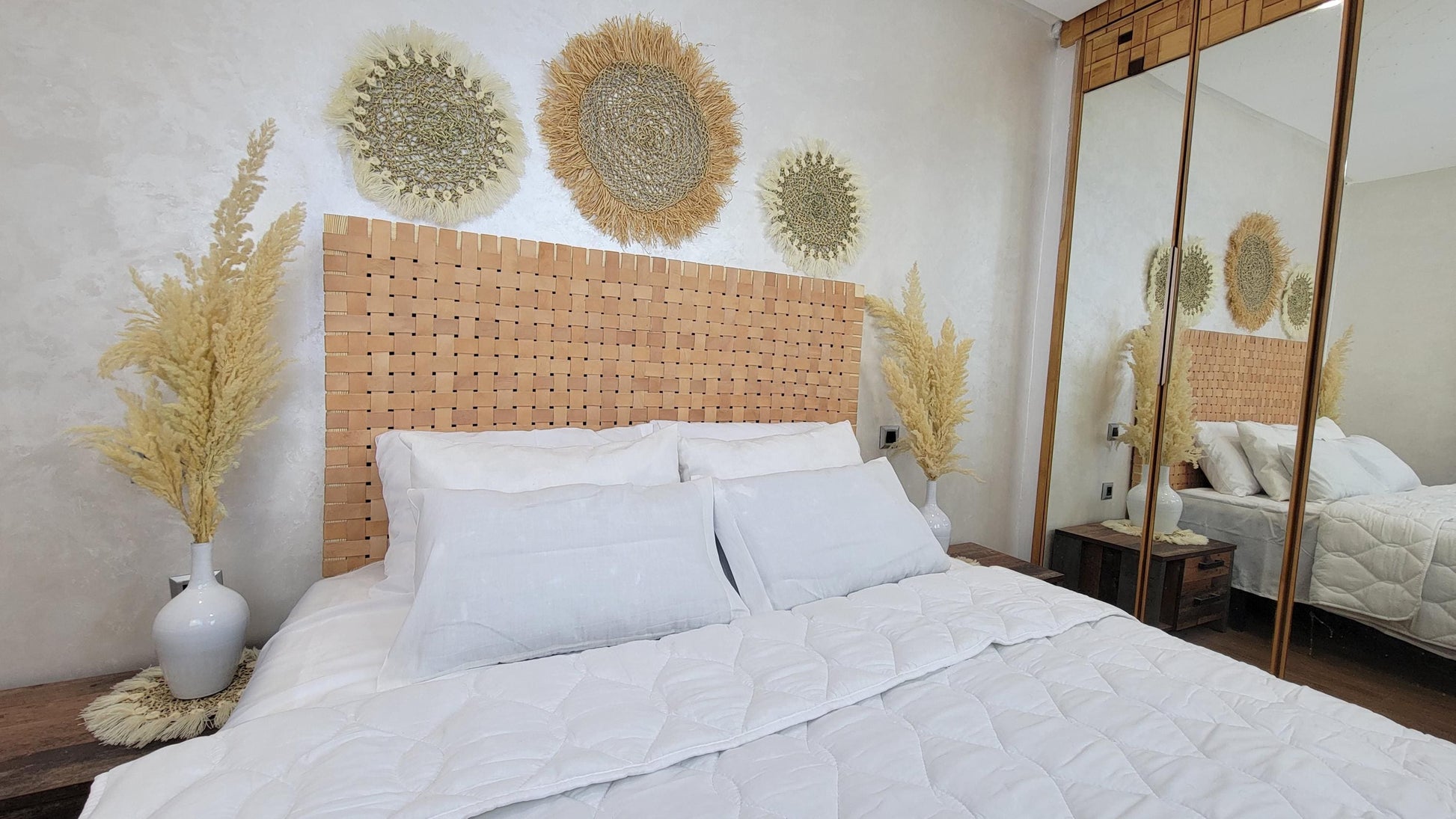 Leather Headboard with Legs — styled in a modern boho living room