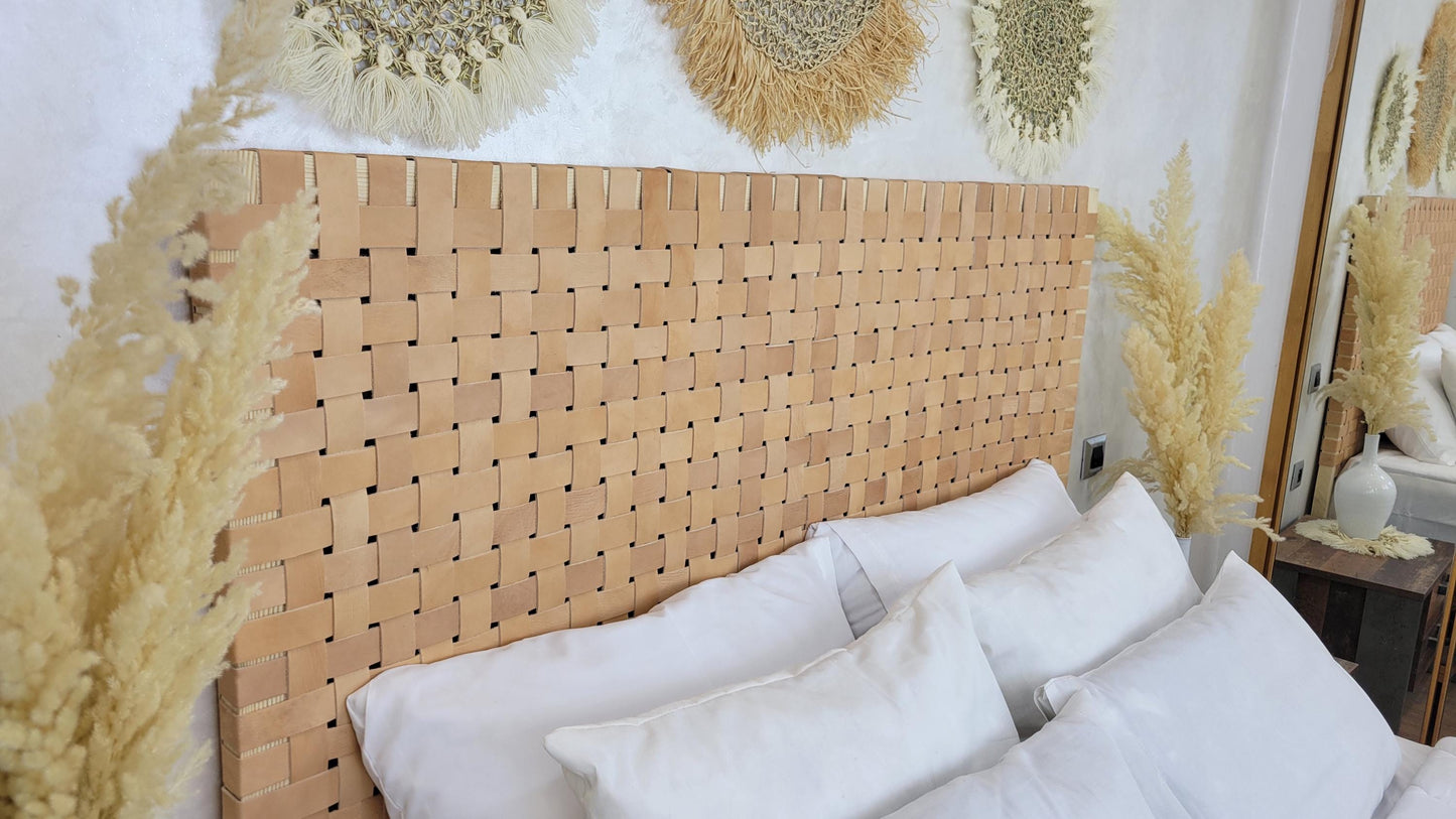 Leather Headboard with Legs — accent piece in bohemian interior