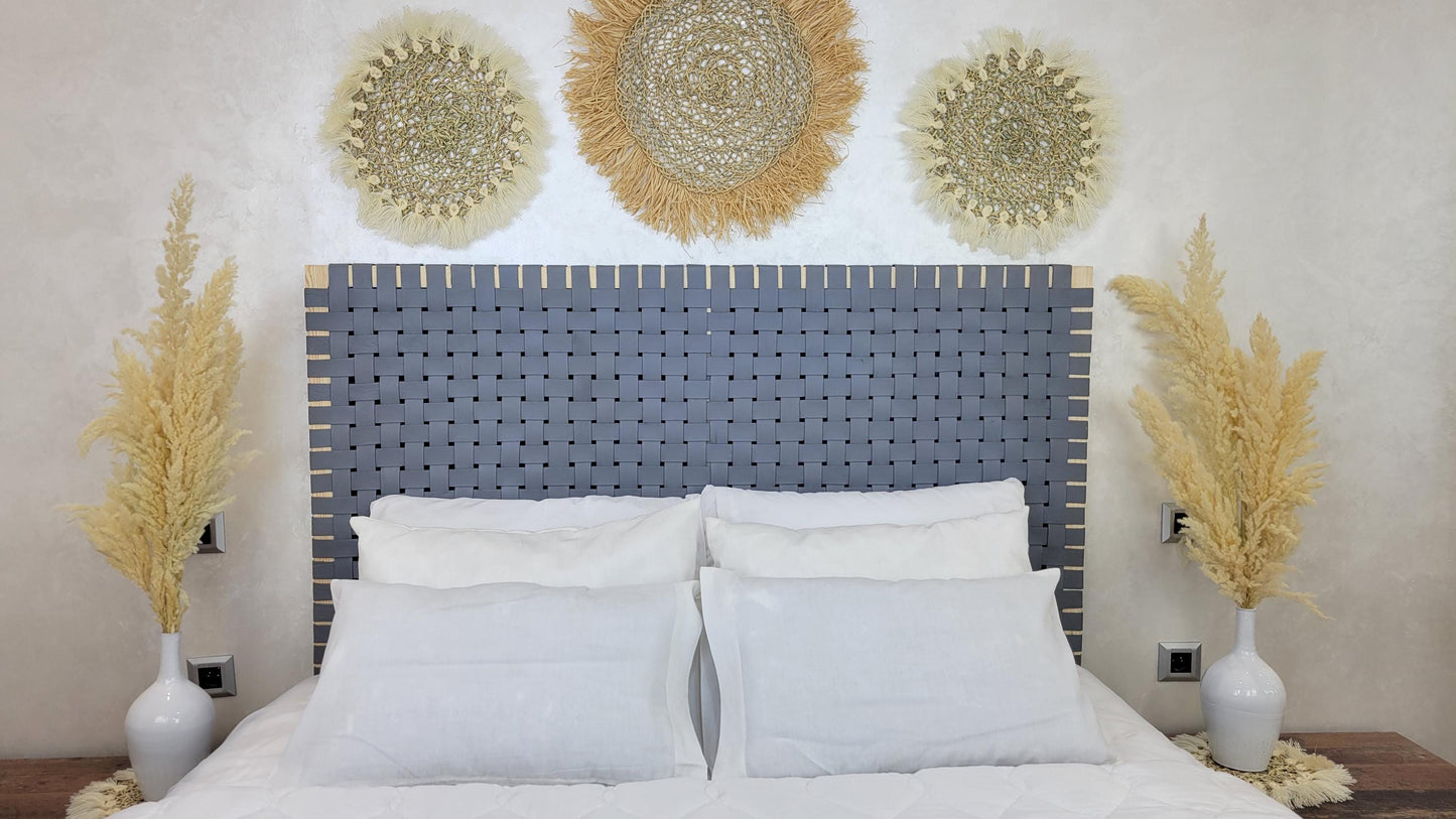 Leather Headboard with Legs — close-up of solid wood texture