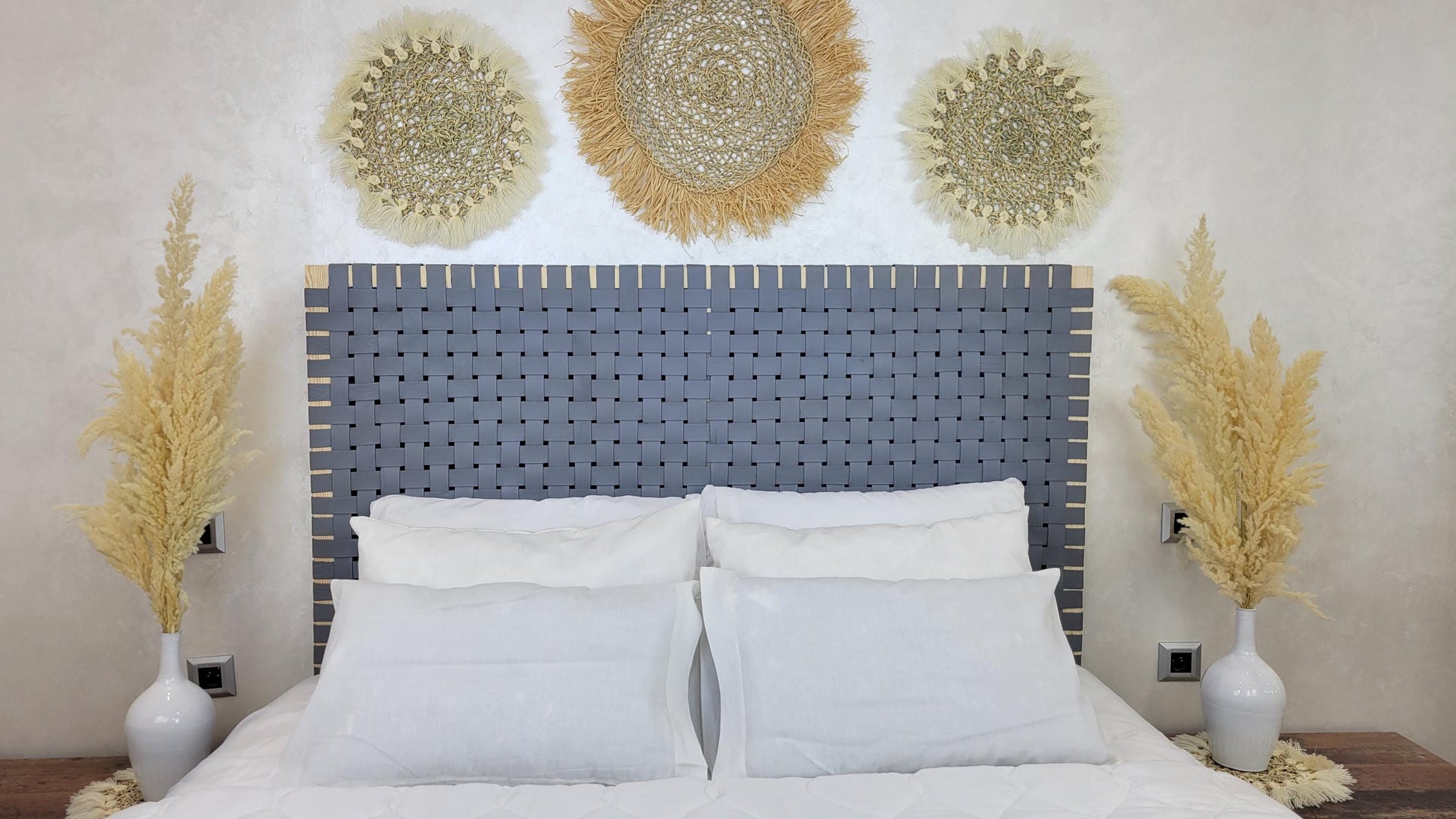 Leather Headboard with Legs — close-up of solid wood texture