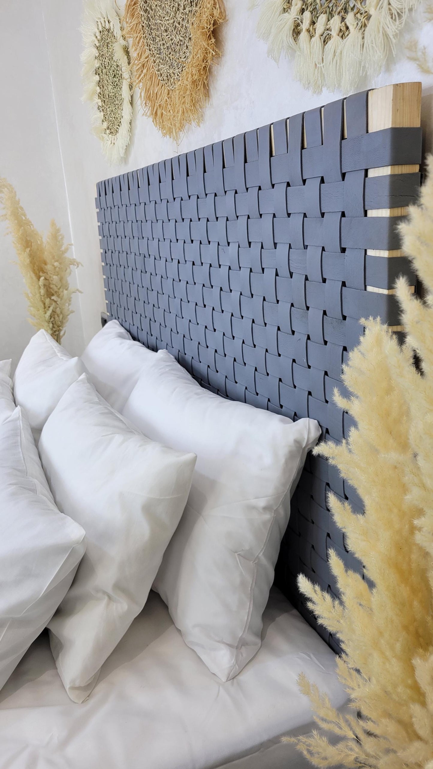 Leather Headboard with Legs — three-quarter angle