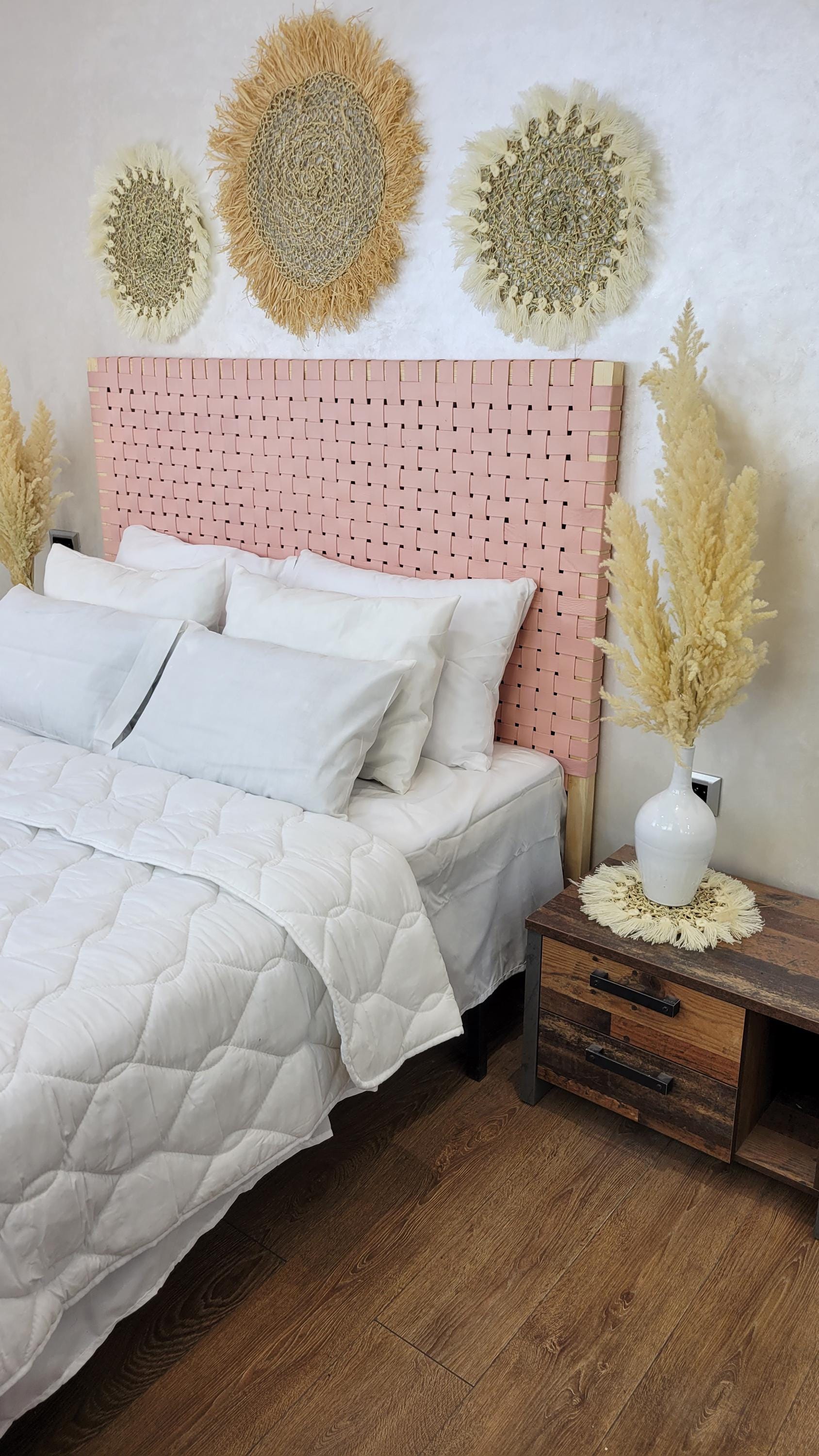 Luxury Handwoven Leather Headboard — Artisan Bedroom