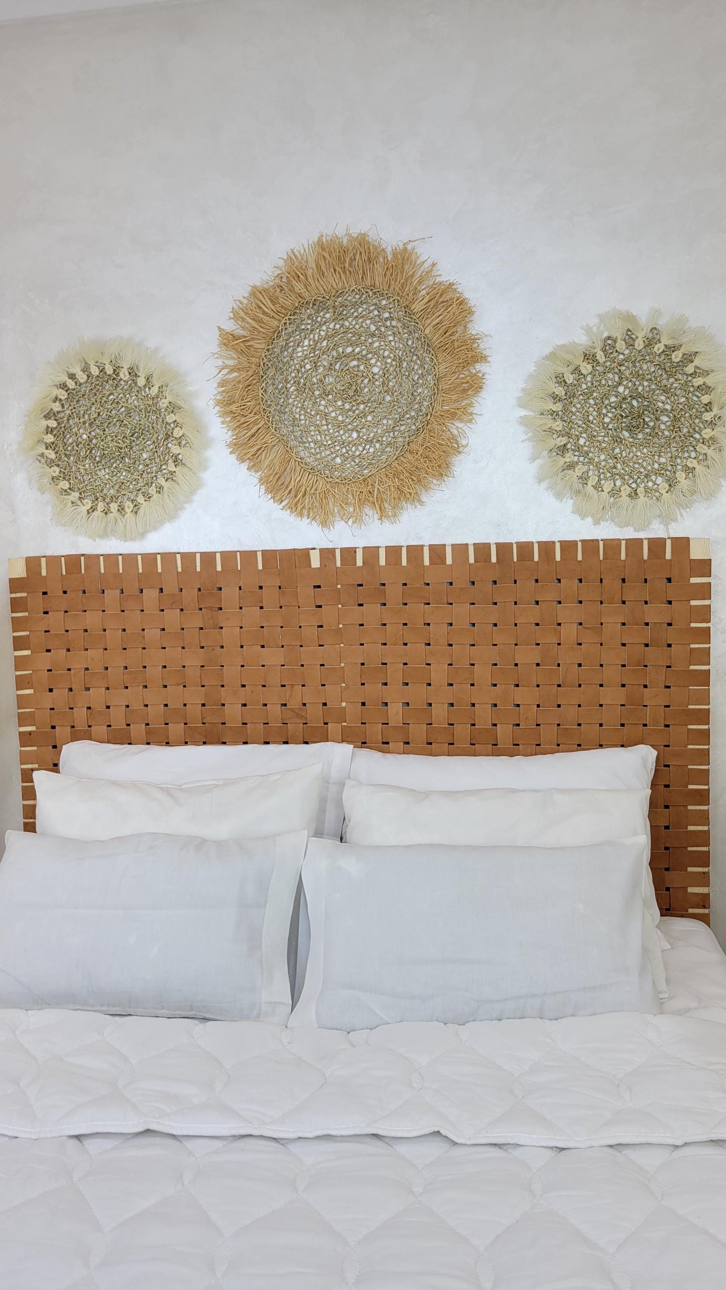 Woven Leather Headboard — paired with neutral home decor