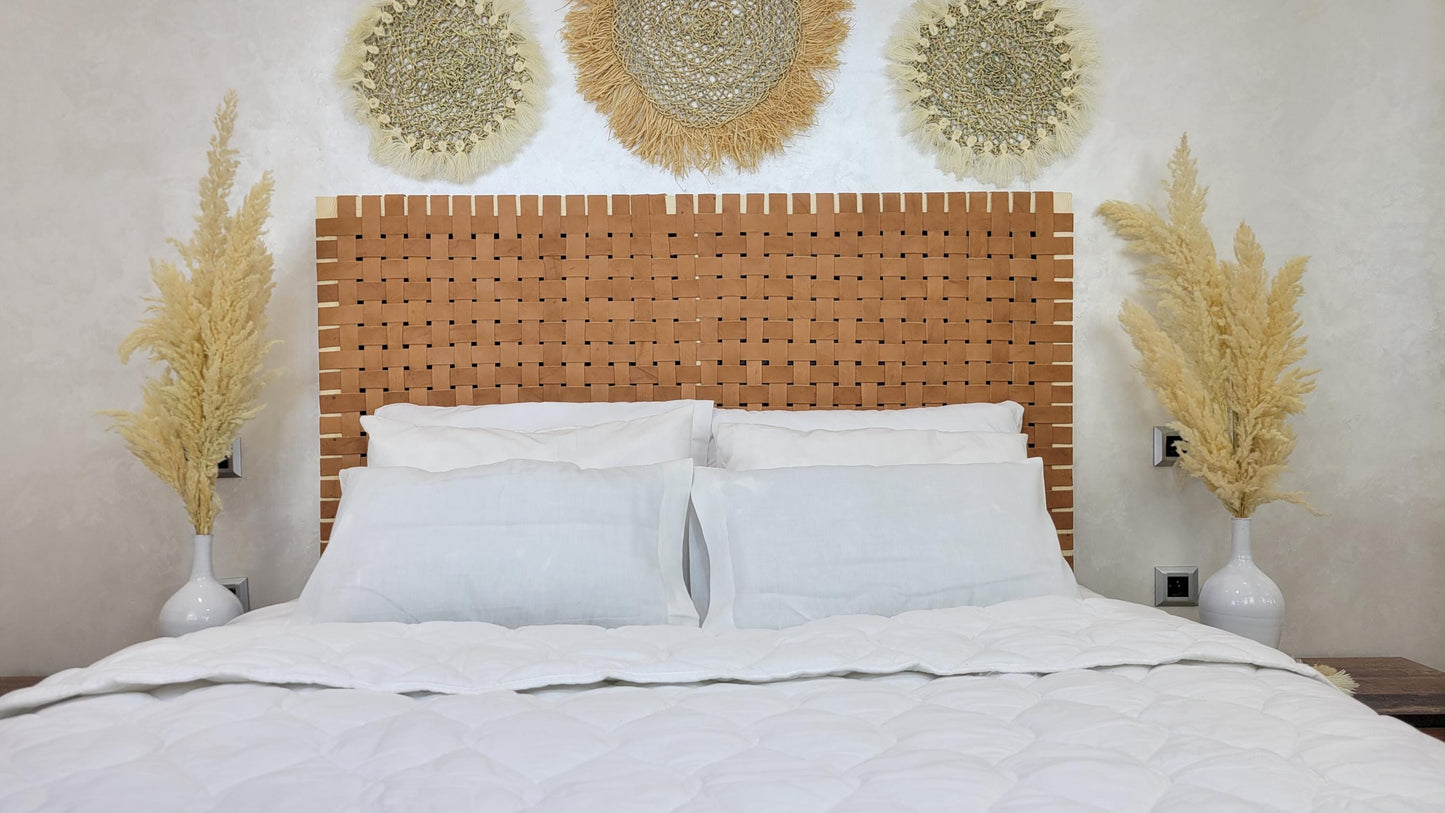 Woven Leather Headboard — top view showing weave pattern