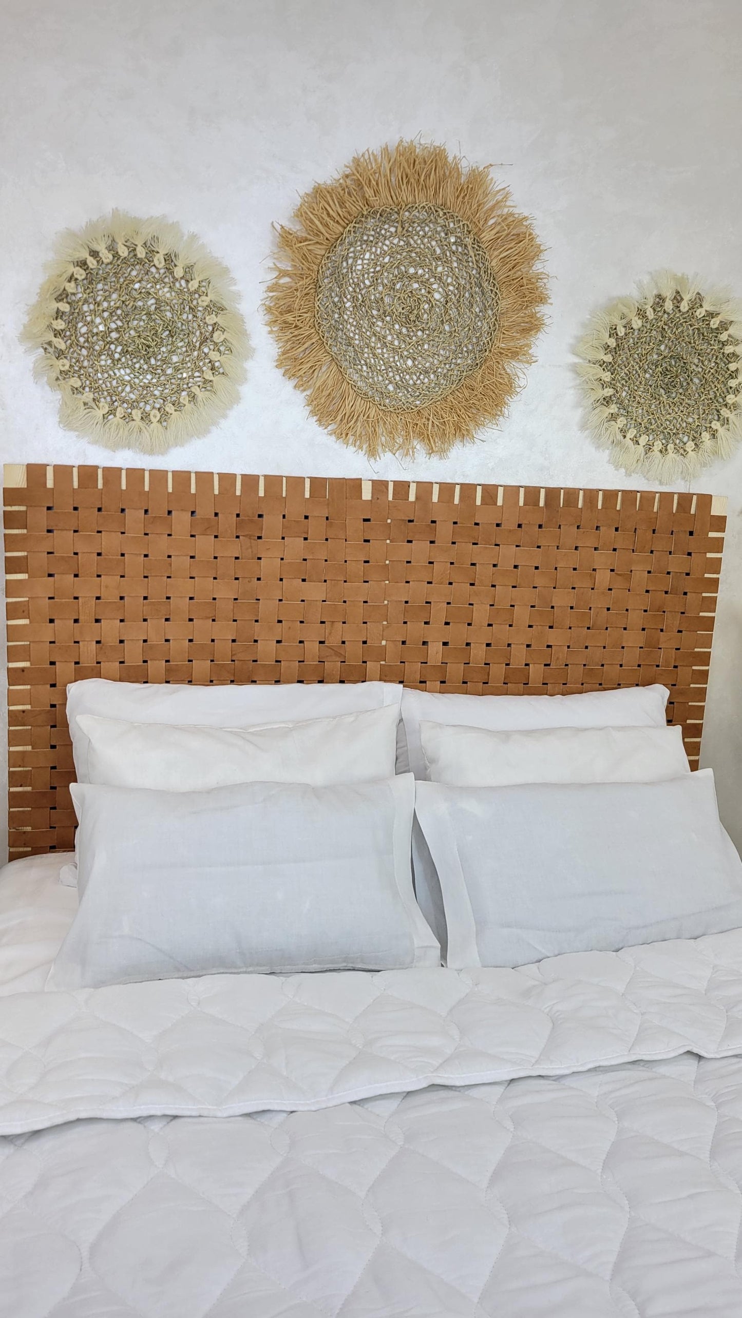 Woven Leather Headboard — color variation in natural light