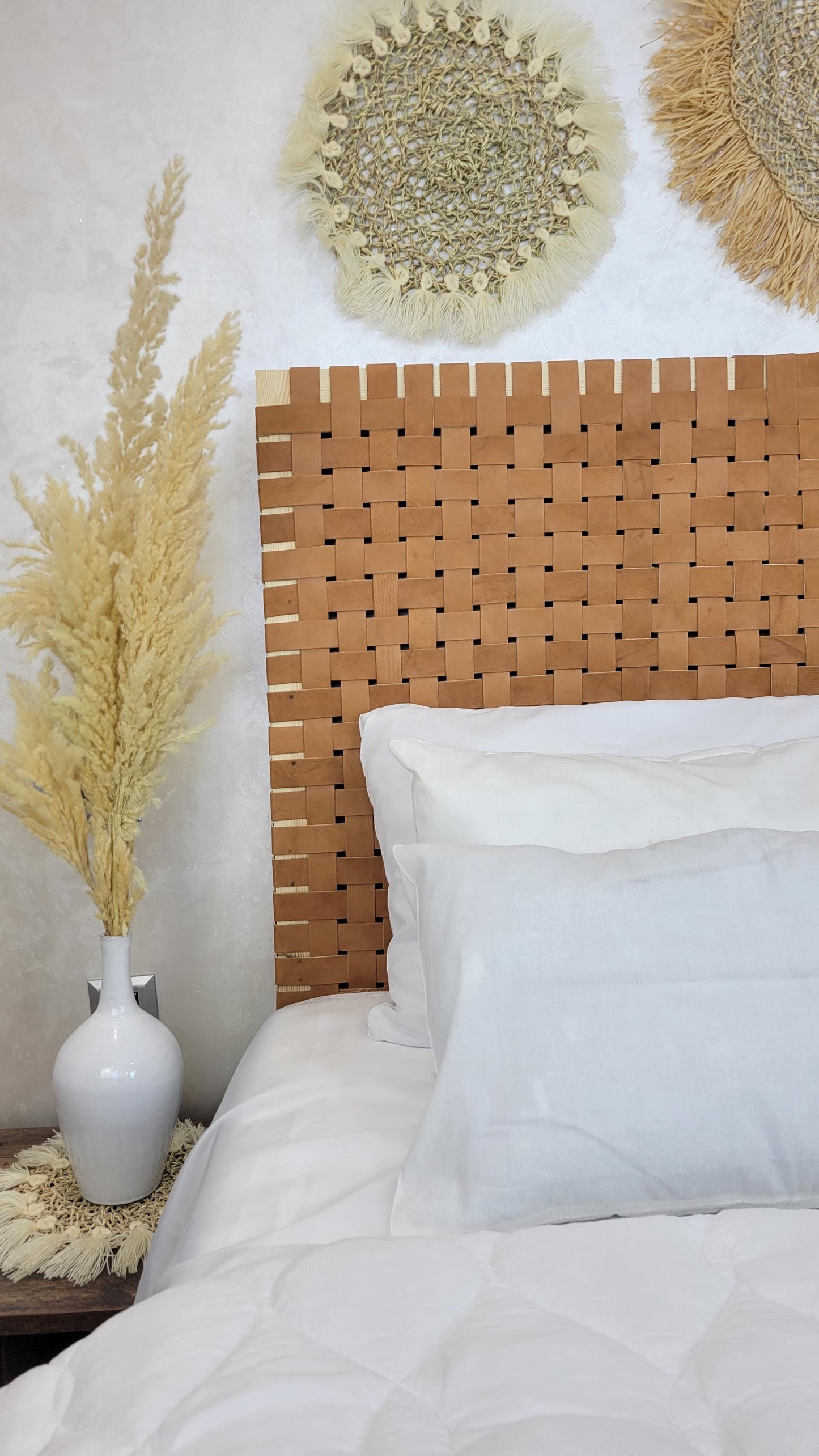 Woven Leather Headboard — back view of leather construction