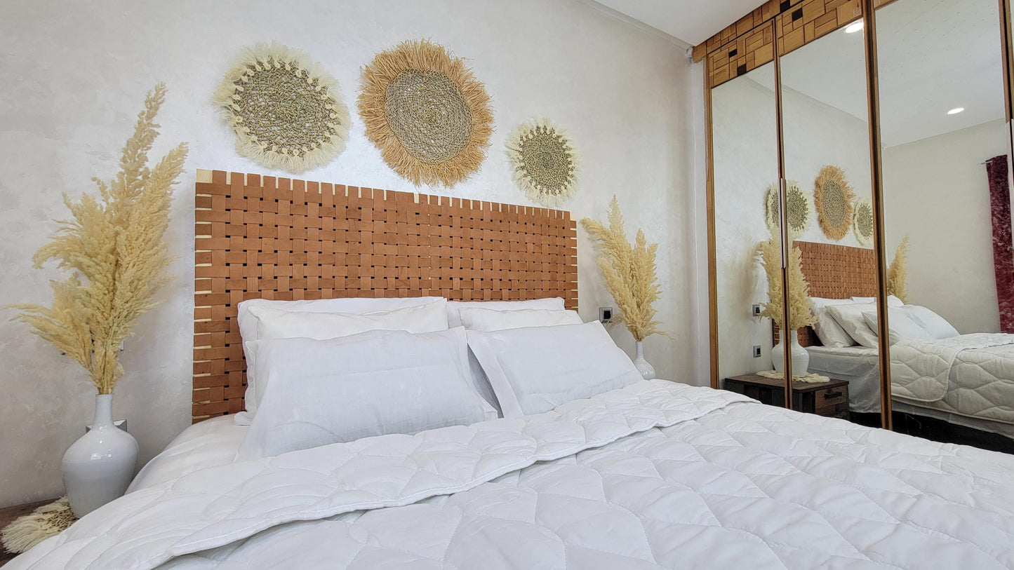 Woven Leather Headboard — close-up of leather texture