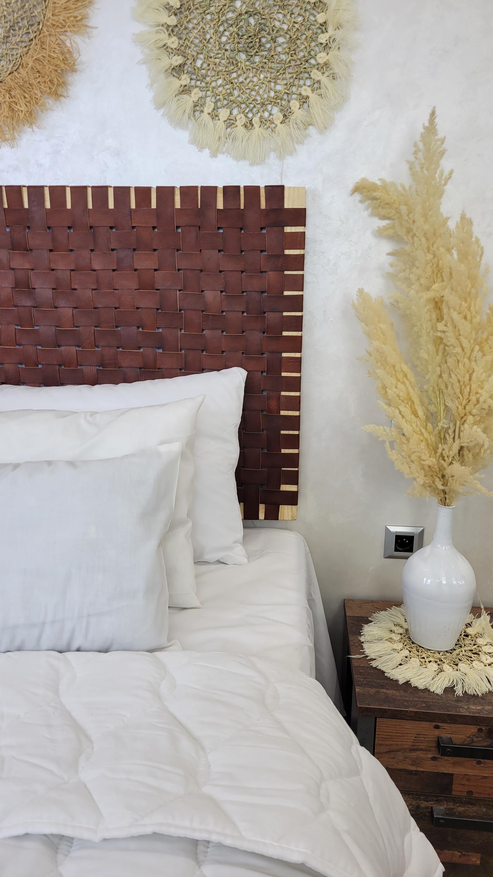 Woven Leather Headboard — top view showing weave pattern