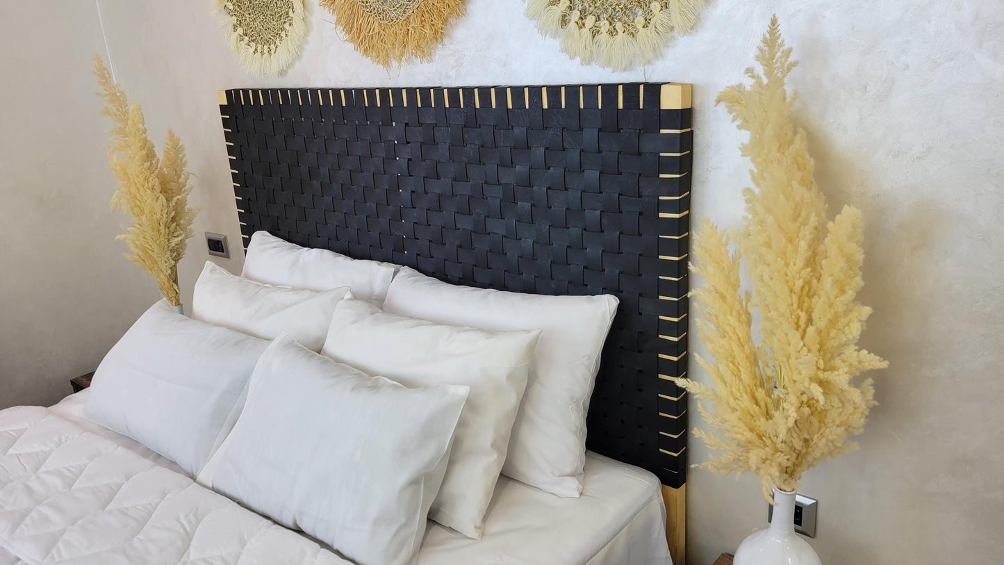 Woven Leather Headboard — back view of leather construction