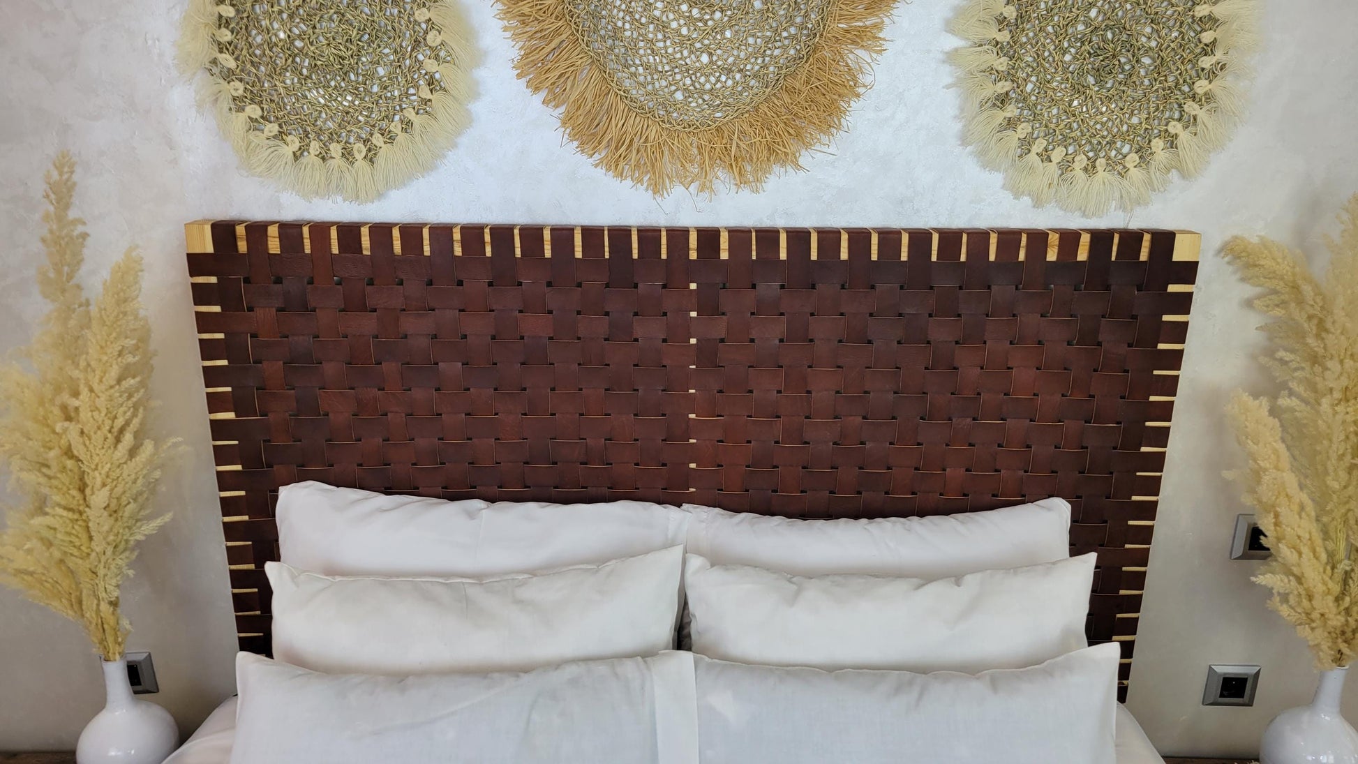 Woven Leather Headboard — top view showing weave pattern