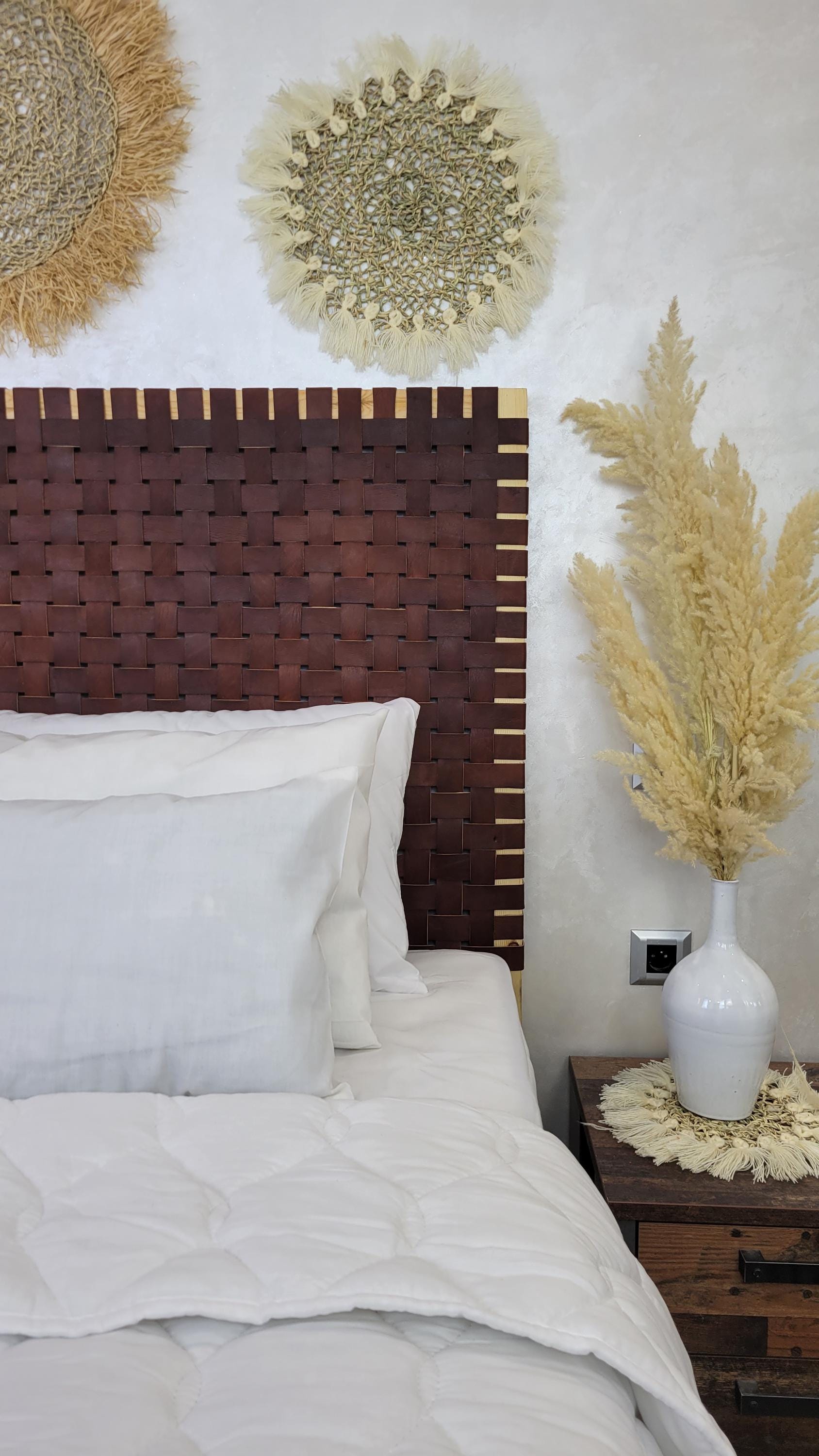 Woven Leather Headboard — back view of leather construction
