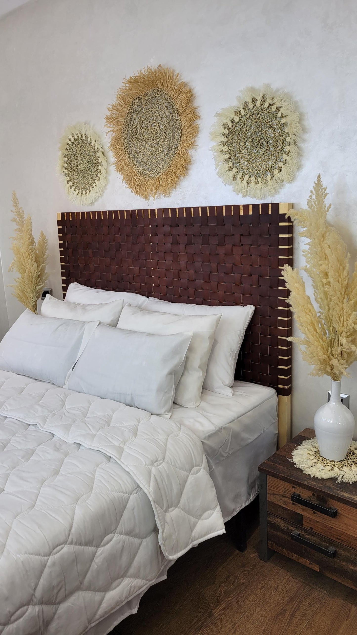 Rustic Woven Leather Headboard — Bedroom Wall Decor