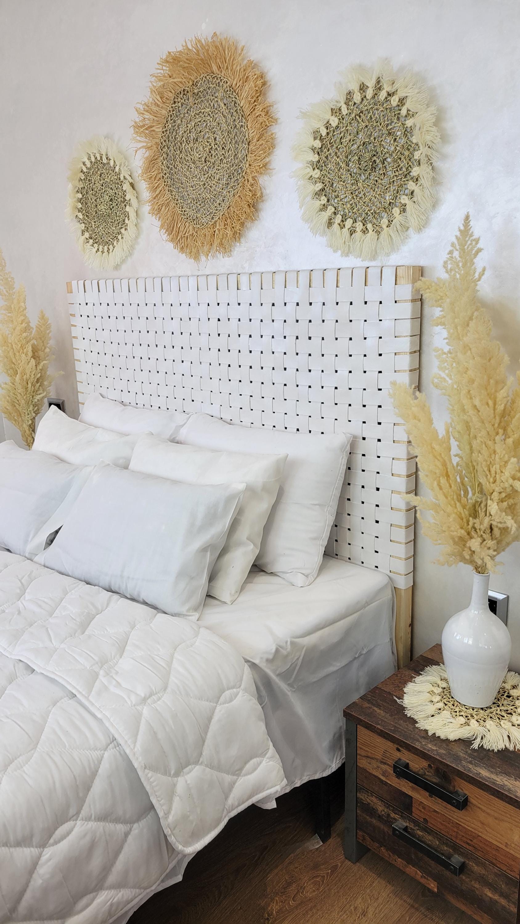 Woven Leather Headboard — top view showing weave pattern