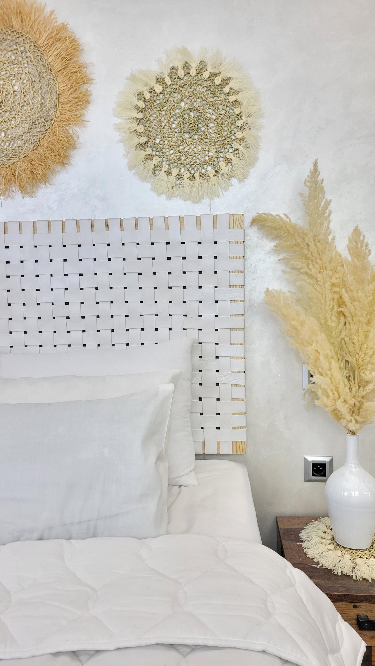 Woven Leather Headboard — alternate angle showing scale