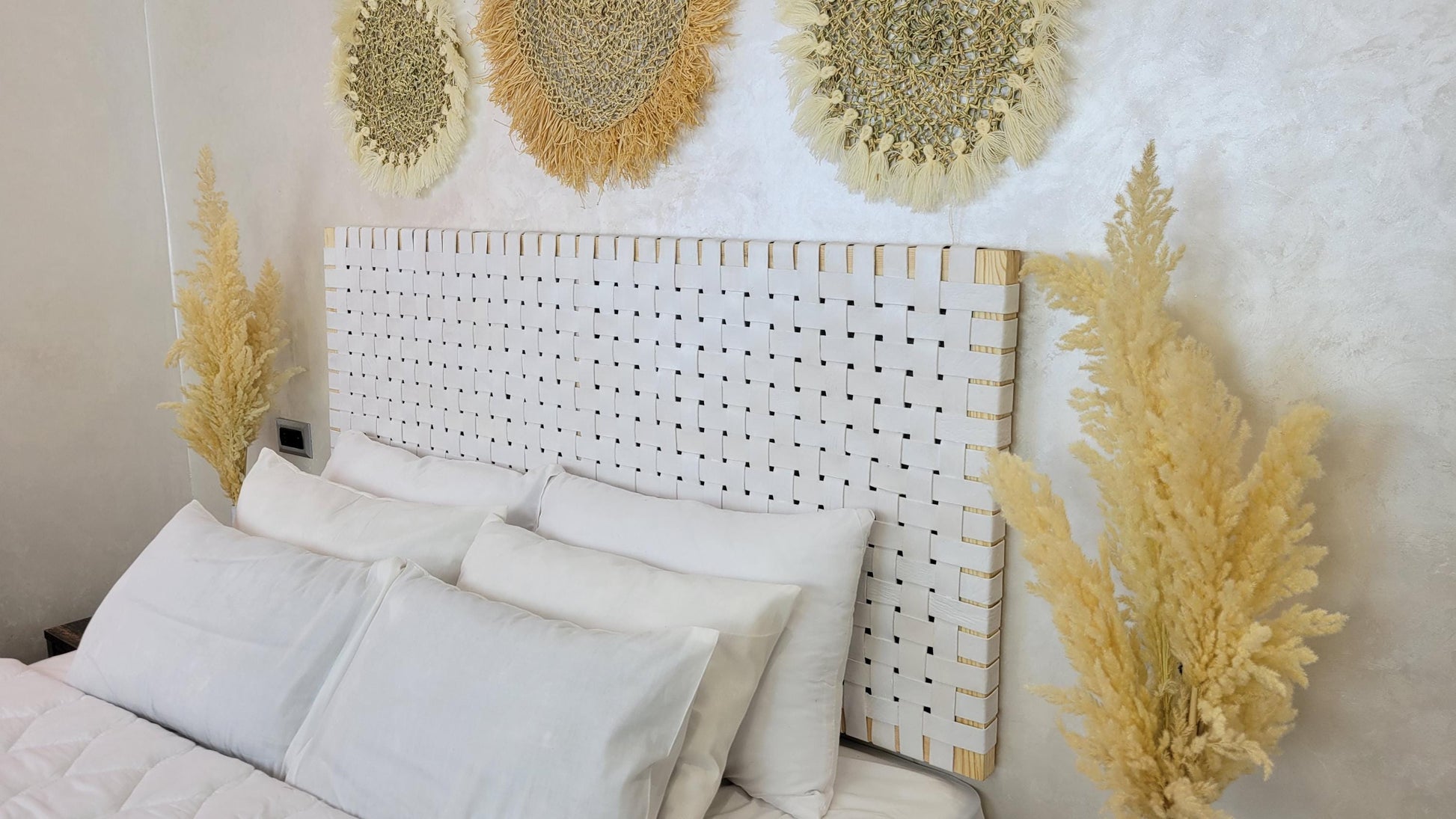 Woven Leather Headboard — top view showing weave pattern