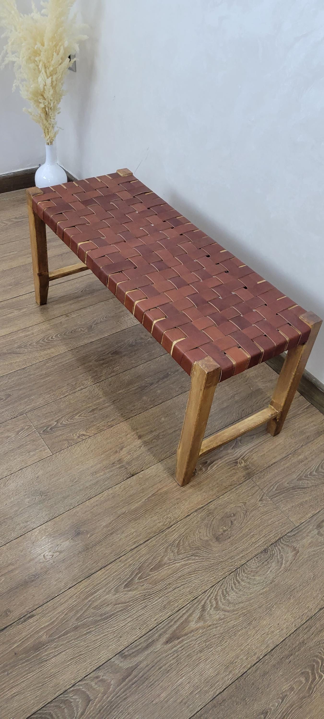 Woven Leather Bench — close-up of leather texture