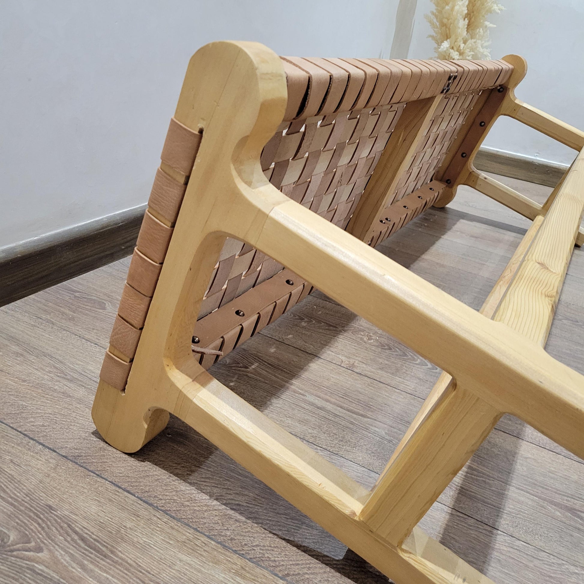 Woven Leather Bench — accent piece in bohemian interior