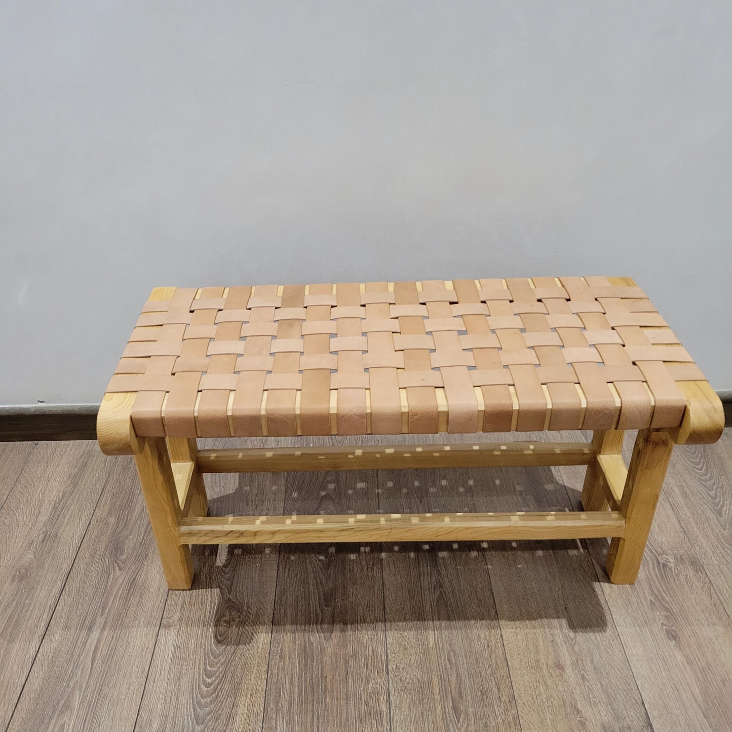 Woven Leather Bench — close-up of leather texture