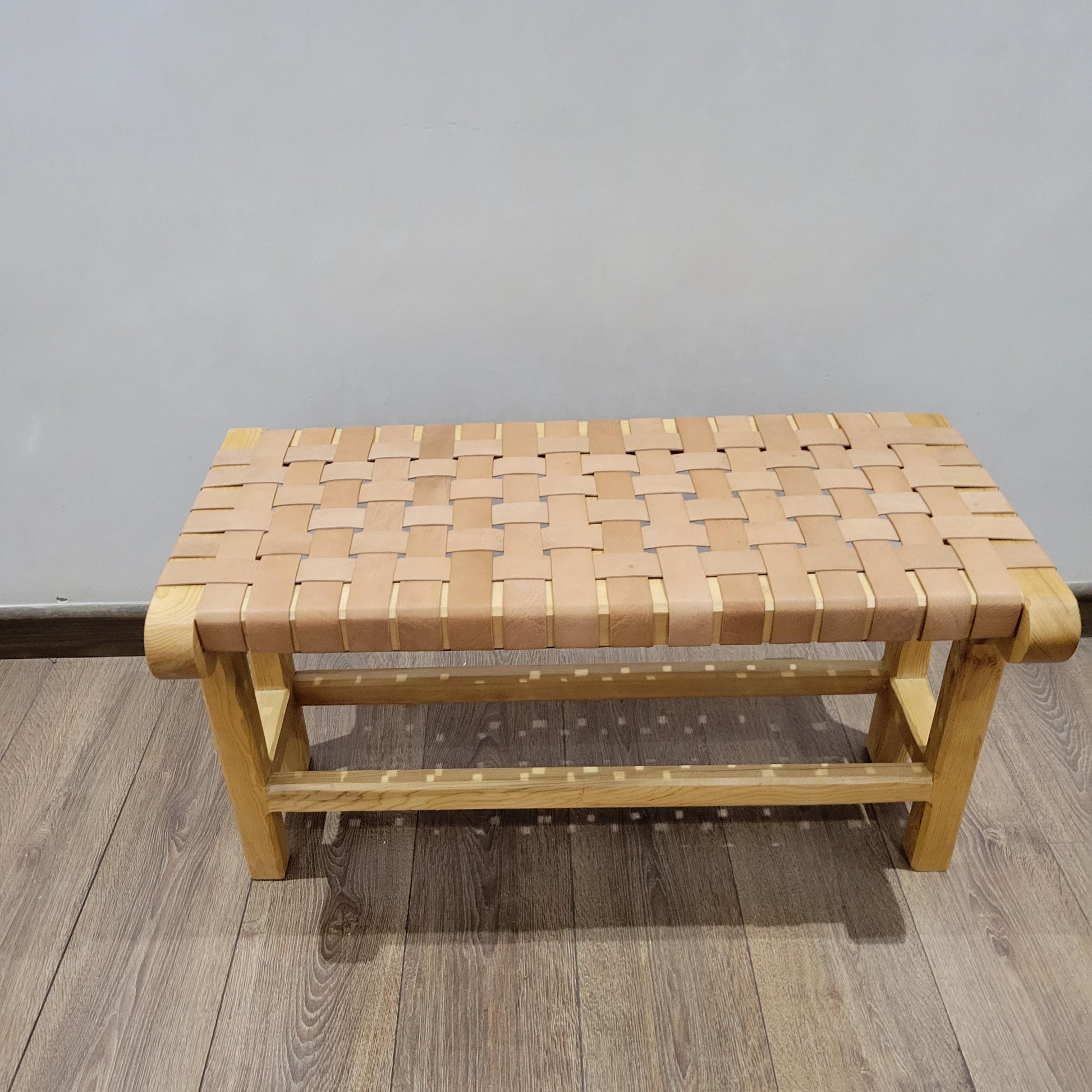 Woven Leather Bench — close-up of leather texture