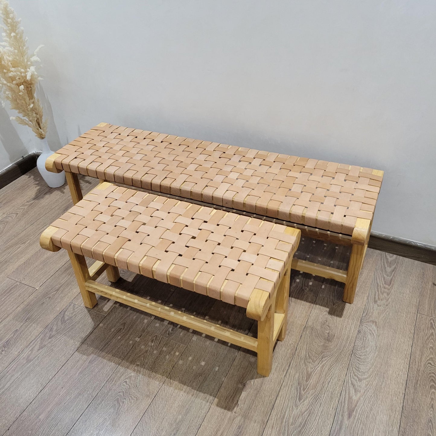 Handcrafted Leather Bench — Rustic Modern Entryway