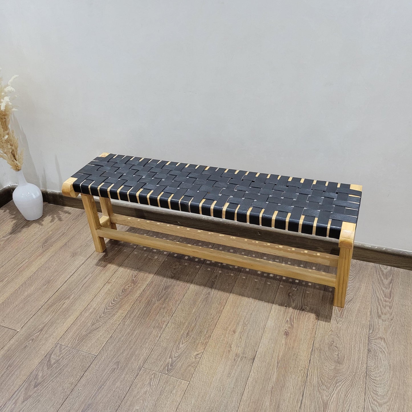 Woven Leather Bench — close-up of leather texture