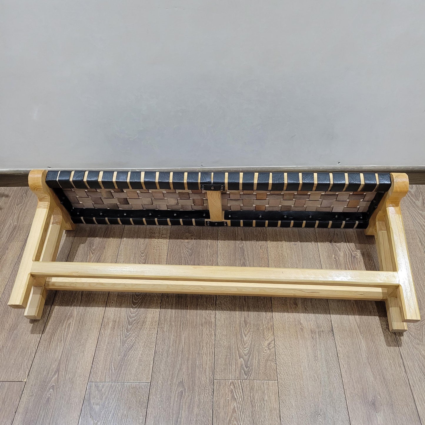 Woven Leather Bench — handmade in Marrakesh, Morocco